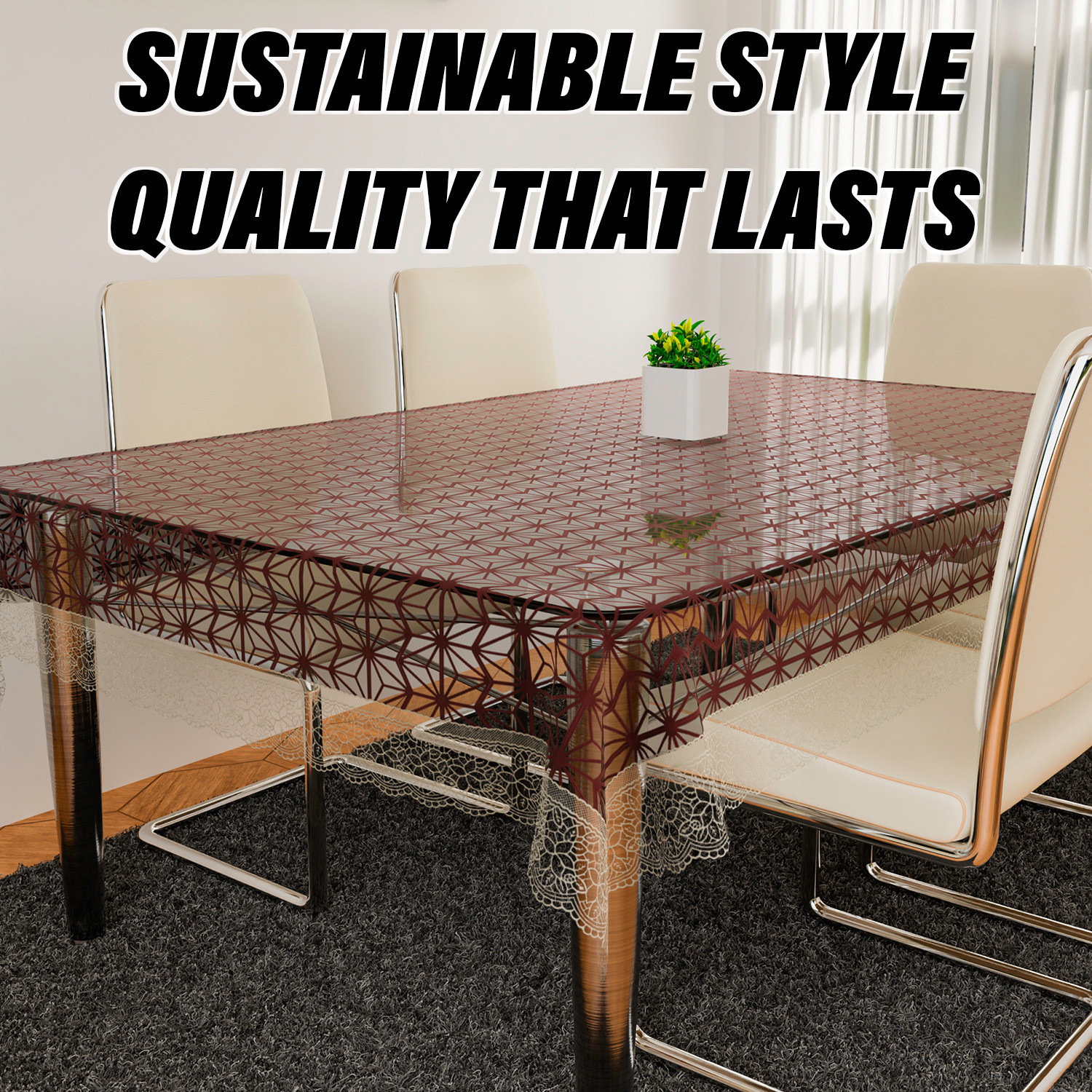 Kuber Industries Dining Table Cover  PVC Table Cloth Cover  6 Seater Table Cloth  Self Star Table Cover  Table Protector  Table Cover for Dining Table  60x90 Inch  DTC  Brown