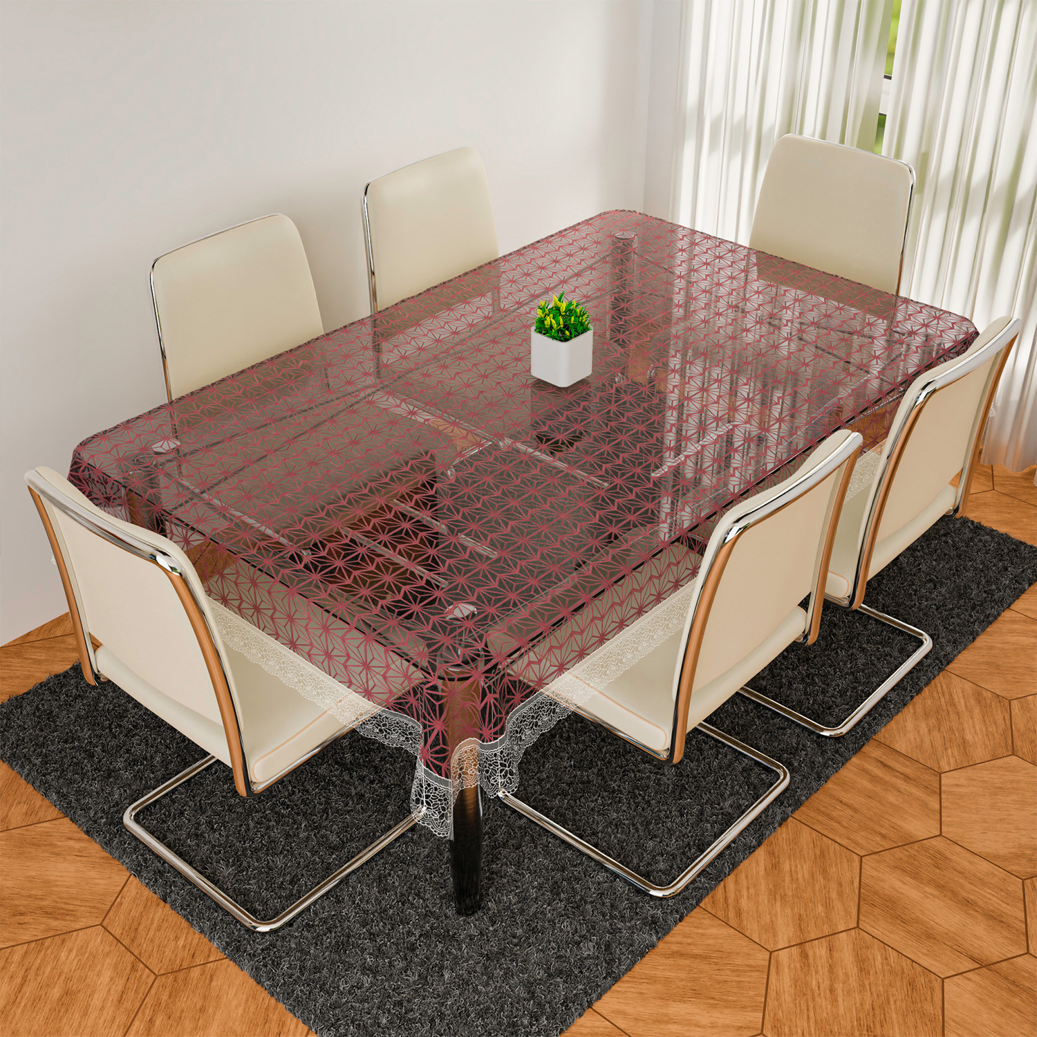 Kuber Industries Dining Table Cover | PVC Table Cloth Cover | 6 Seater Table Cloth | Self Star Table Cover | Table Protector | Table Cover for Dining Table | 60x90 Inch | DTC | Brown