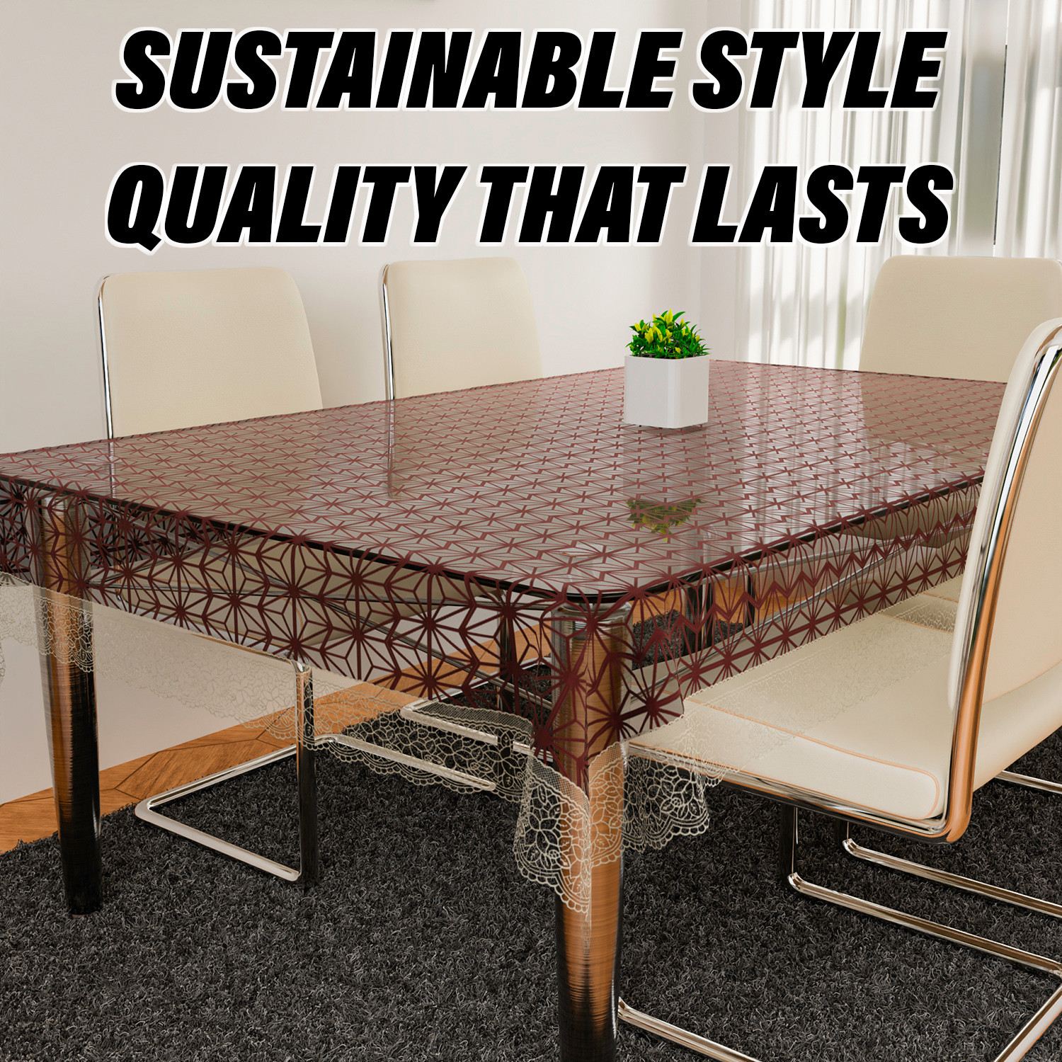 Kuber Industries Dining Table Cover | PVC Table Cloth Cover | 6 Seater Table Cloth | Self Star Table Cover | Table Protector | Table Cover for Dining Table | 60x90 Inch | DTC | Brown