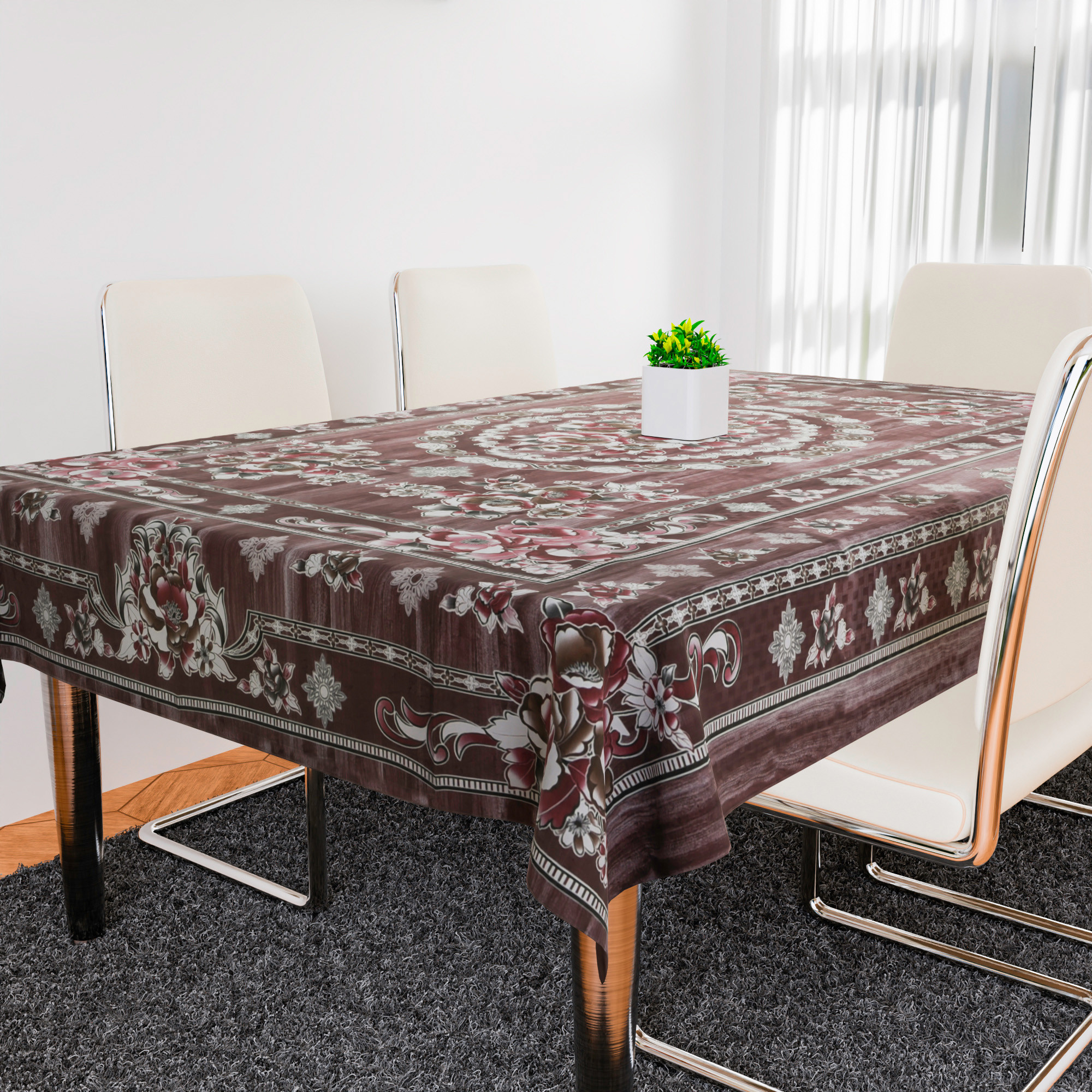 Kuber Industries Dining Table Cover  PVC Table Cloth Cover  6 Seater Table Cloth  Table Protector  Table Cover for Dining Table  Passion Flower  60x90 Inch  DTC  Maroon