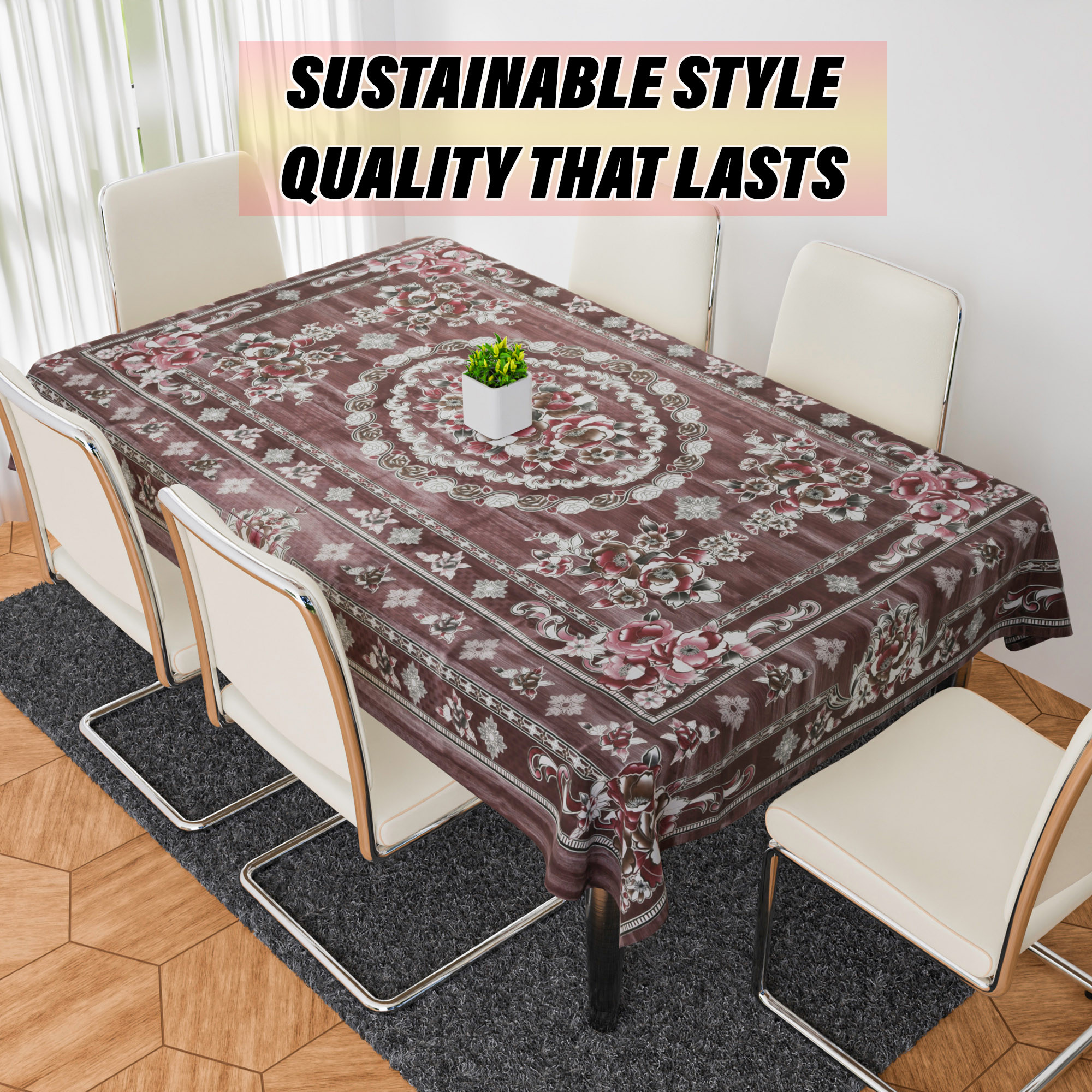 Kuber Industries Dining Table Cover  PVC Table Cloth Cover  6 Seater Table Cloth  Table Protector  Table Cover for Dining Table  Passion Flower  60x90 Inch  DTC  Maroon