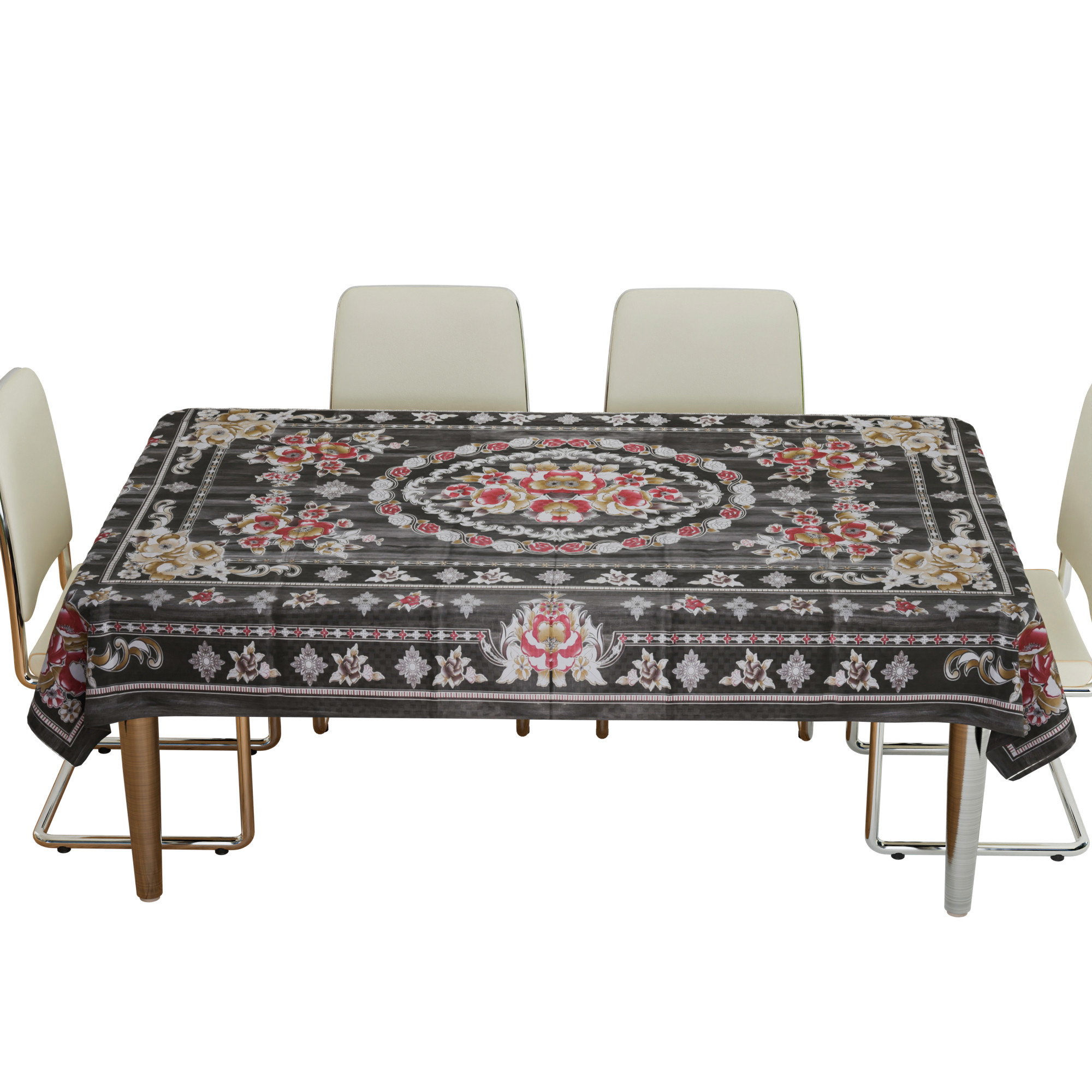 Kuber Industries Dining Table Cover  PVC Table Cloth Cover  6 Seater Table Cloth  Table Protector  Table Cover for Dining Table  Passion Flower  60x90 Inch  DTC  Black