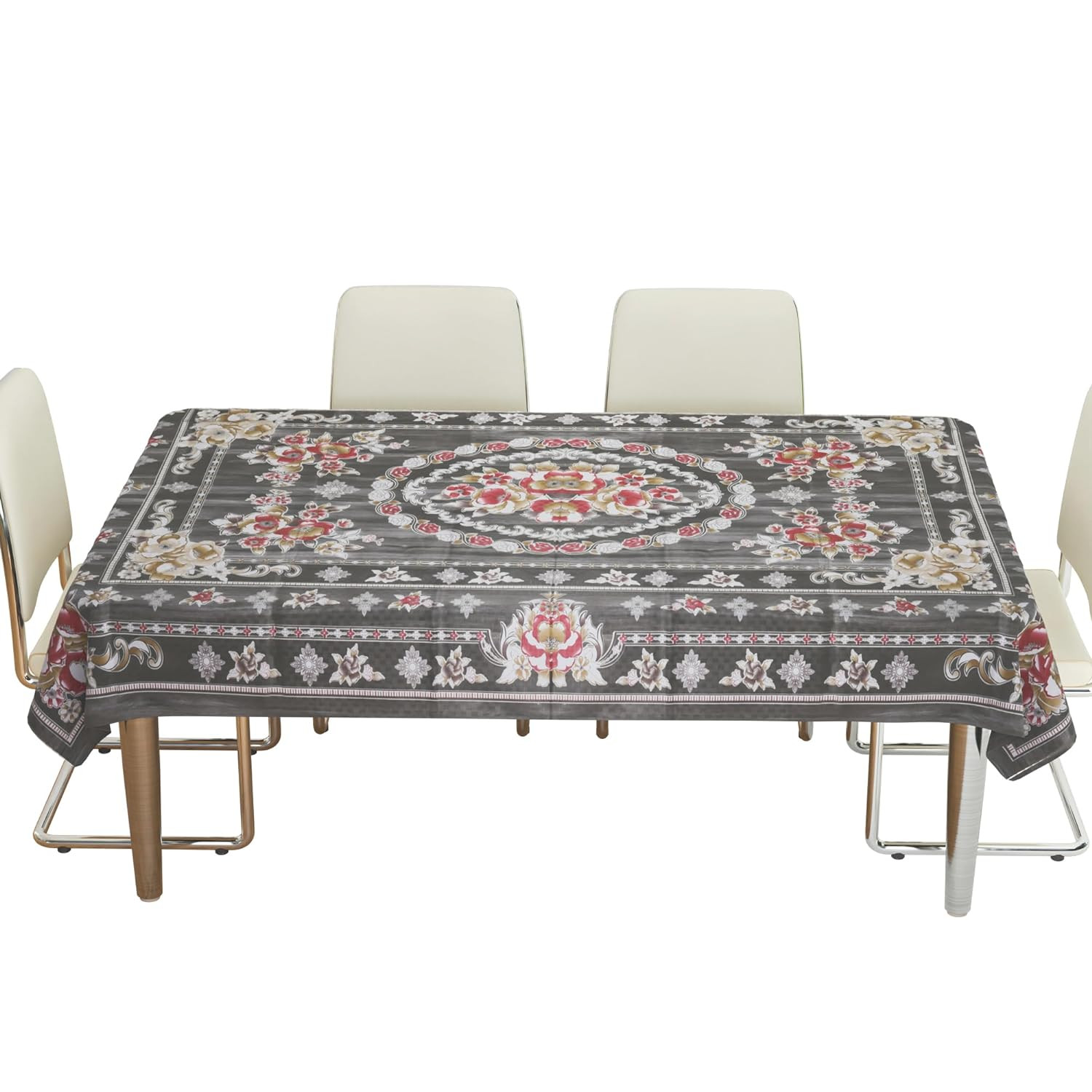 Kuber Industries Dining Table Cover | PVC Table Cloth Cover | 6 Seater Table Cloth | Table Protector | Table Cover for Dining Table | Passion Flower | 60x90 Inch | DTC | Gray