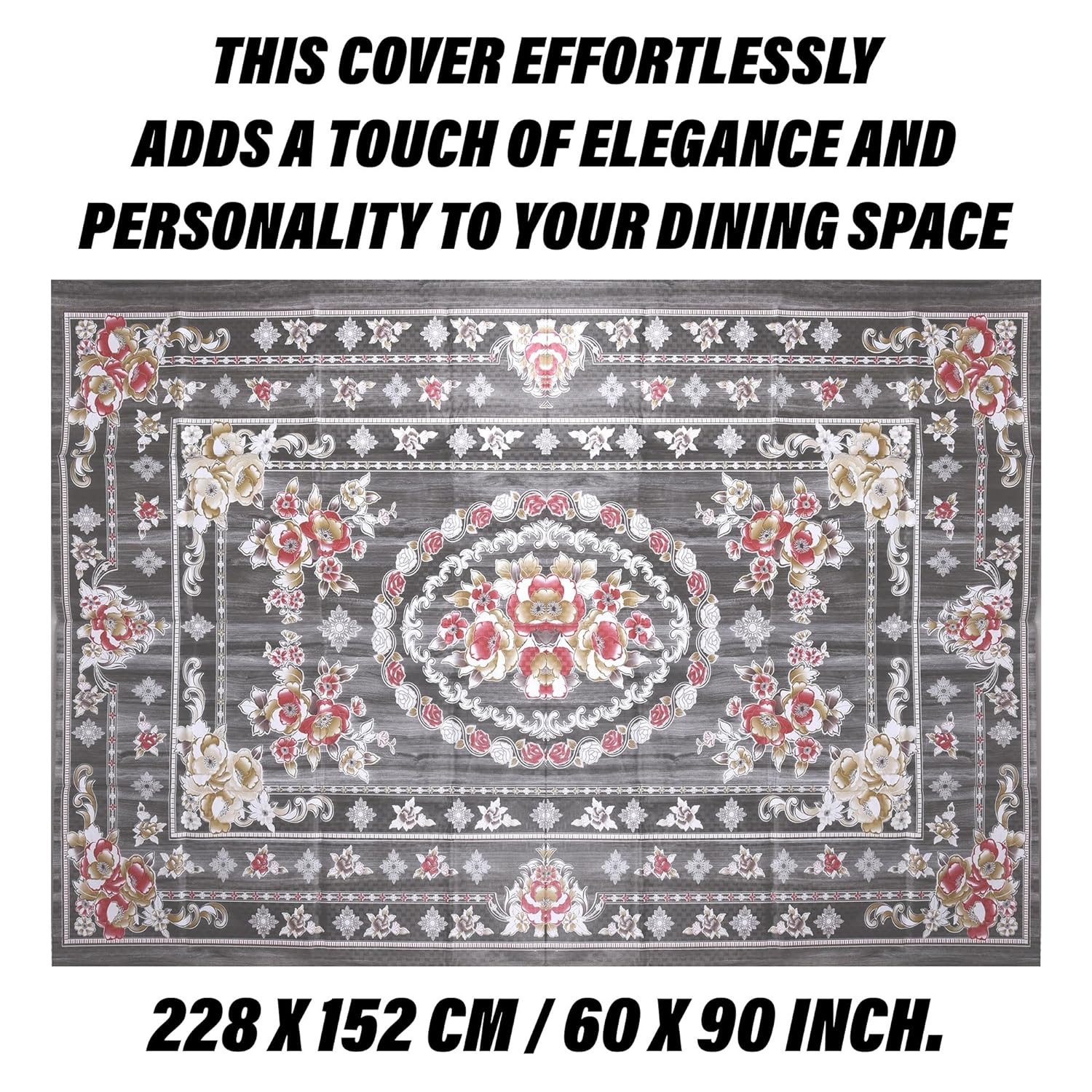 Kuber Industries Dining Table Cover | PVC Table Cloth Cover | 6 Seater Table Cloth | Table Protector | Table Cover for Dining Table | Passion Flower | 60x90 Inch | DTC | Gray