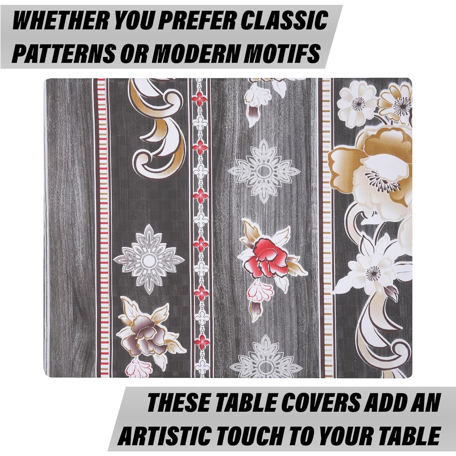 Kuber Industries Dining Table Cover | PVC Table Cloth Cover | 6 Seater Table Cloth | Table Protector | Table Cover for Dining Table | Passion Flower | 60x90 Inch | DTC | Gray