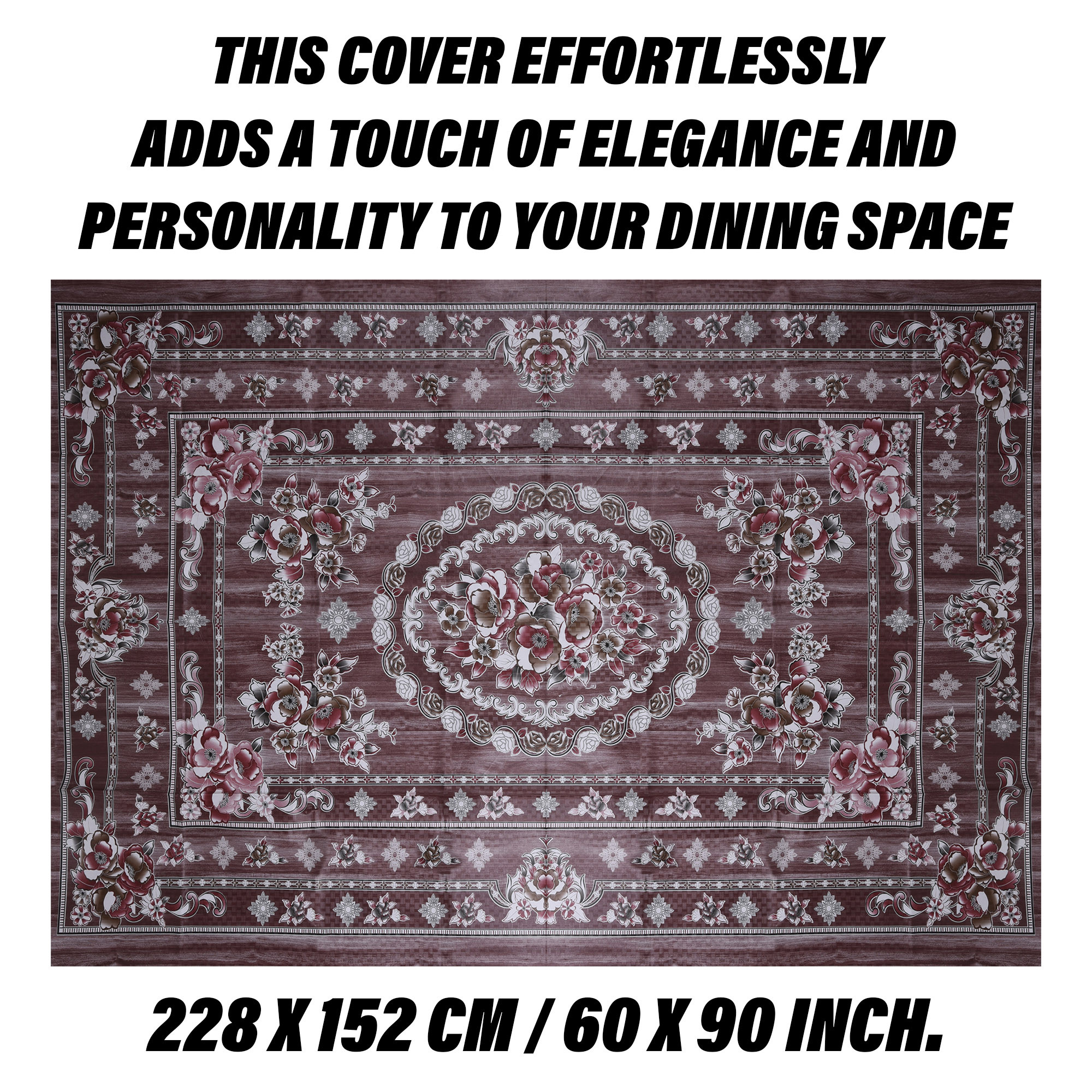Kuber Industries Dining Table Cover | PVC Table Cloth Cover | 6 Seater Table Cloth | Table Protector | Table Cover for Dining Table | Passion Flower | 60x90 Inch | DTC | Maroon