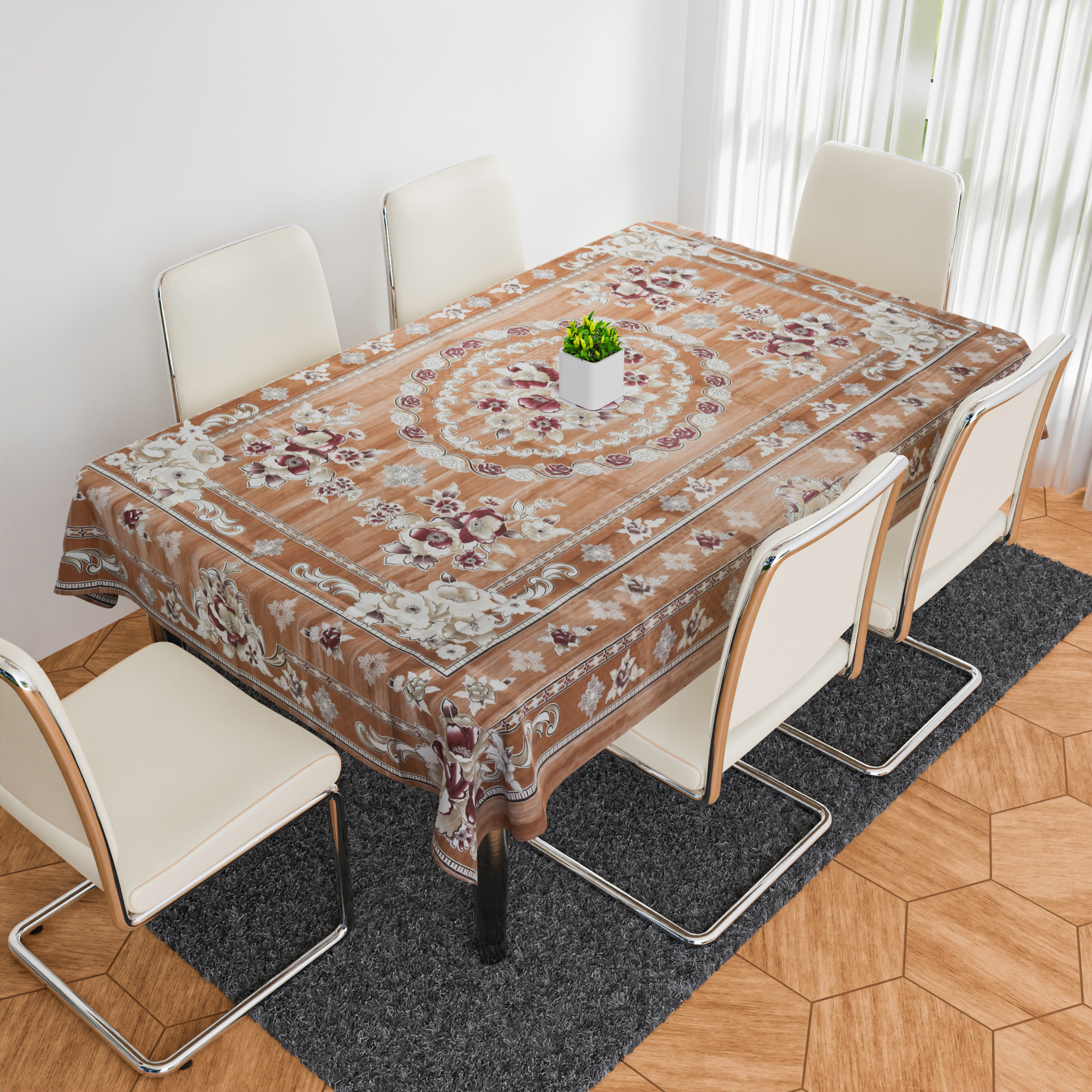 Kuber Industries Dining Table Cover | PVC Table Cloth Cover | 6 Seater Table Cloth | Table Protector | Table Cover for Dining Table | Passion Flower | 60x90 Inch | DTC | Golden