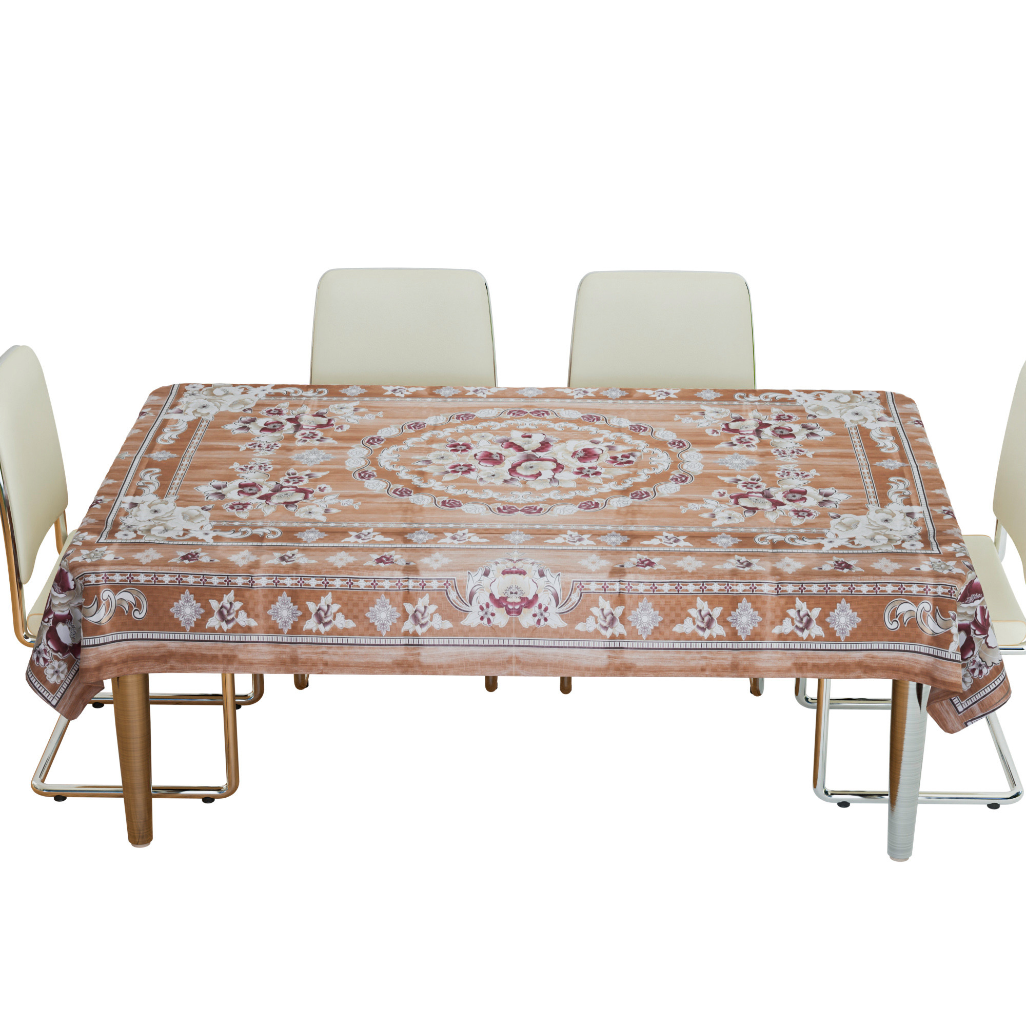 Kuber Industries Dining Table Cover | PVC Table Cloth Cover | 6 Seater Table Cloth | Table Protector | Table Cover for Dining Table | Passion Flower | 60x90 Inch | DTC | Golden