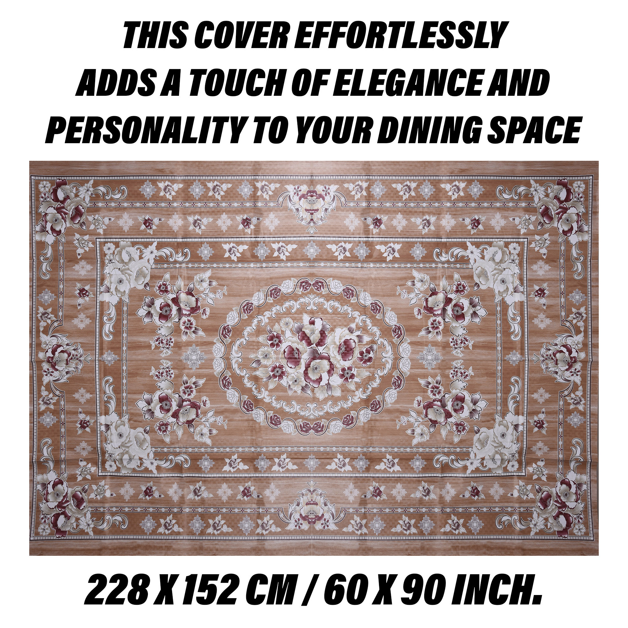 Kuber Industries Dining Table Cover | PVC Table Cloth Cover | 6 Seater Table Cloth | Table Protector | Table Cover for Dining Table | Passion Flower | 60x90 Inch | DTC | Golden