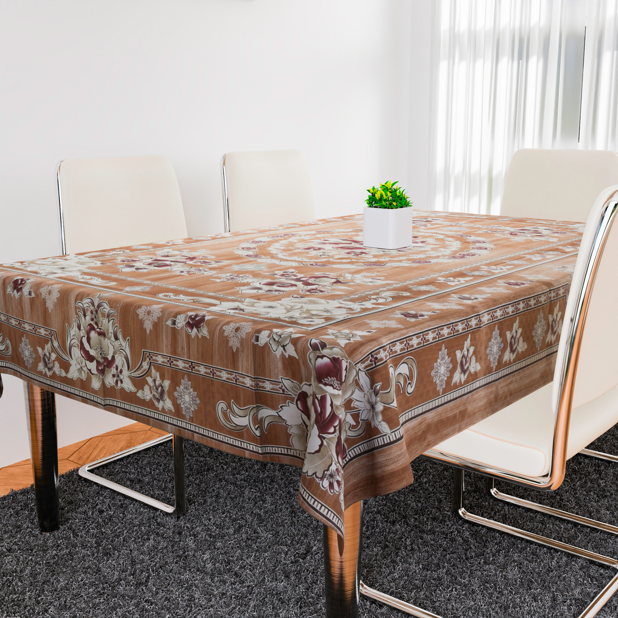 Kuber Industries Dining Table Cover | PVC Table Cloth Cover | 6 Seater Table Cloth | Table Protector | Table Cover for Dining Table | Passion Flower | 60x90 Inch | DTC | Golden