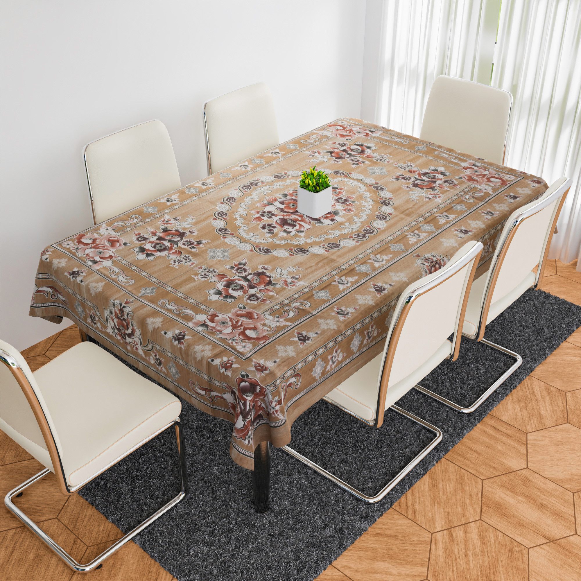 Kuber Industries Dining Table Cover | PVC Table Cloth Cover | 6 Seater Table Cloth | Table Protector | Table Cover for Dining Table | Passion Flower | 60x90 Inch | DTC | Brown