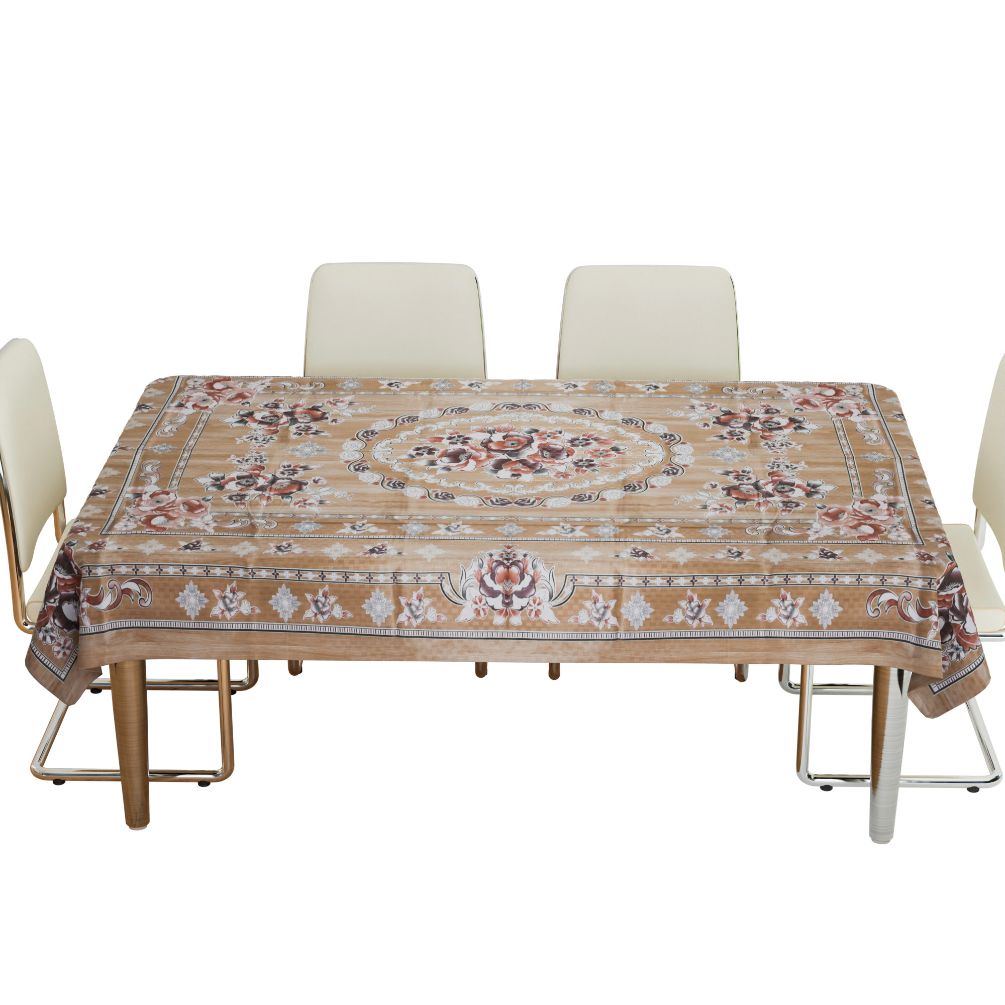 Kuber Industries Dining Table Cover | PVC Table Cloth Cover | 6 Seater Table Cloth | Table Protector | Table Cover for Dining Table | Passion Flower | 60x90 Inch | DTC | Brown