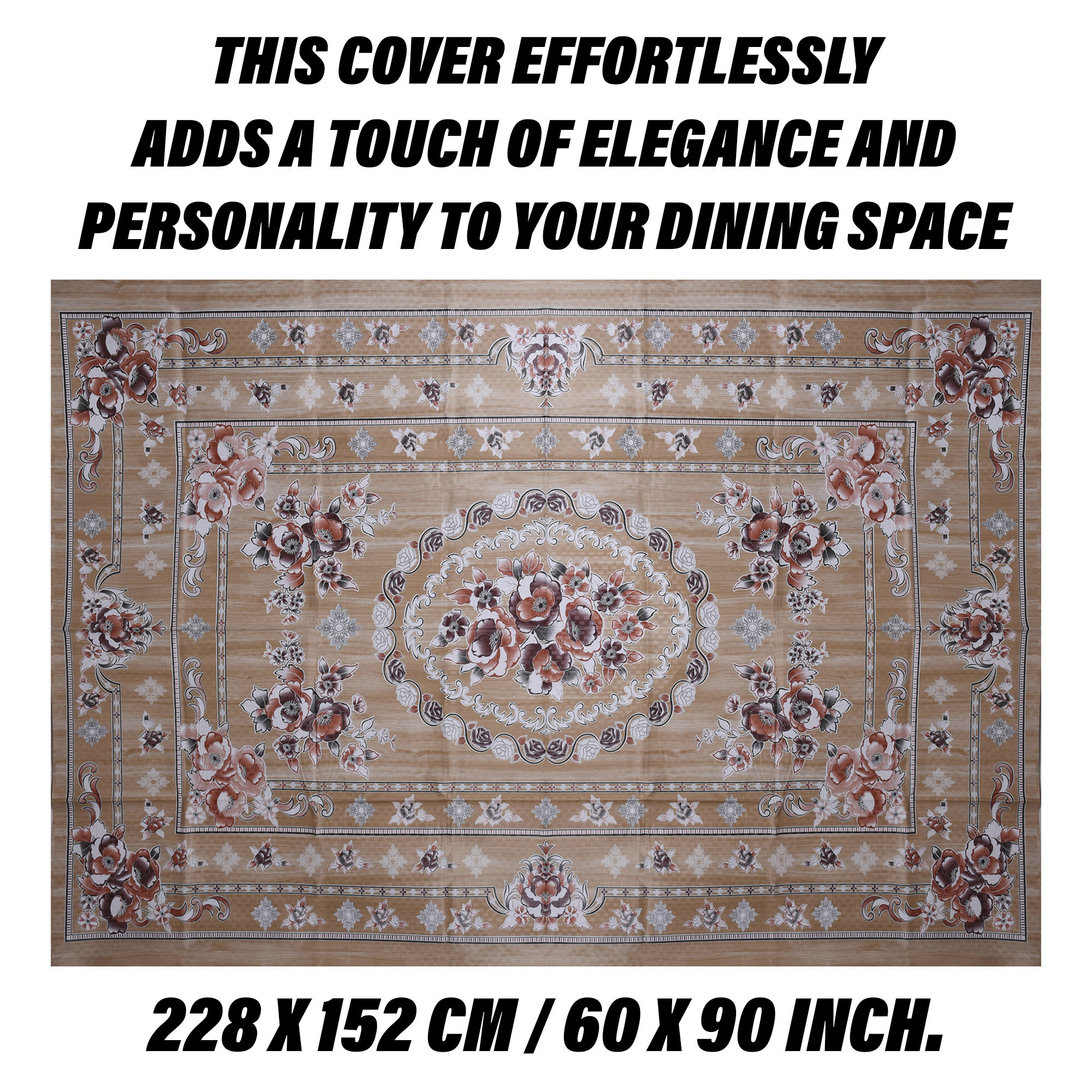 Kuber Industries Dining Table Cover | PVC Table Cloth Cover | 6 Seater Table Cloth | Table Protector | Table Cover for Dining Table | Passion Flower | 60x90 Inch | DTC | Brown