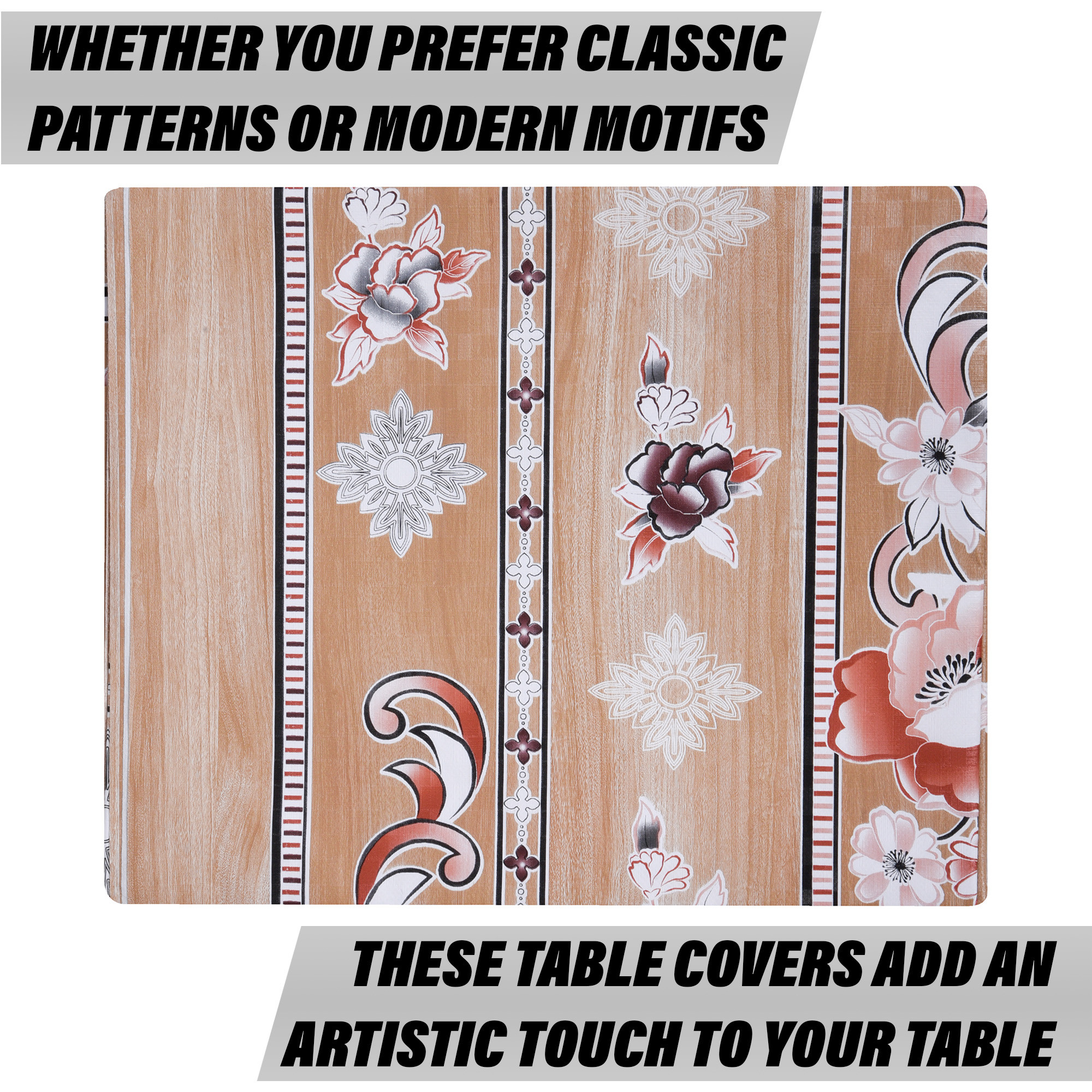Kuber Industries Dining Table Cover | PVC Table Cloth Cover | 6 Seater Table Cloth | Table Protector | Table Cover for Dining Table | Passion Flower | 60x90 Inch | DTC | Brown