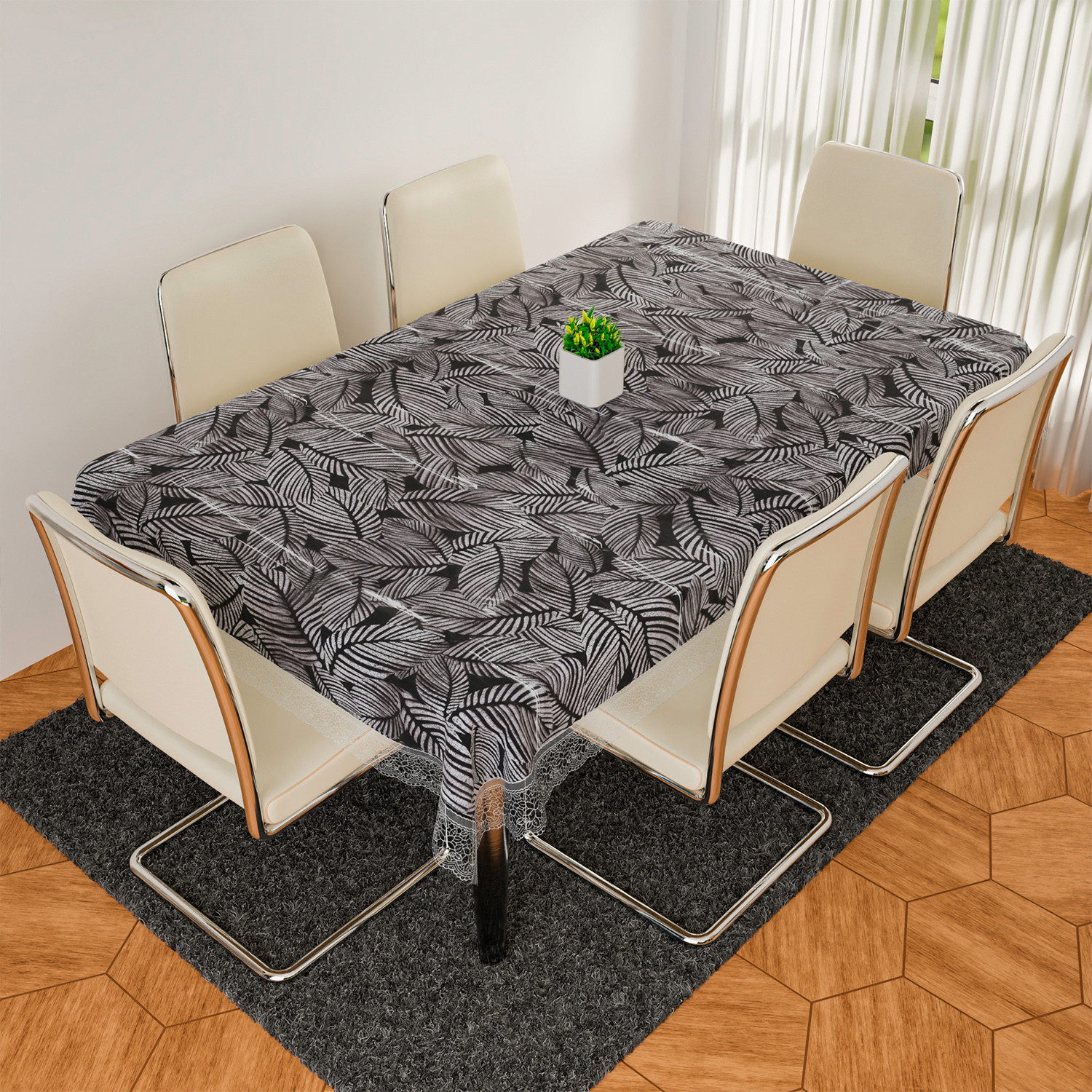 Kuber Industries Dining Table Cover | PVC Table Cloth Cover | 6 Seater Table Cloth | Transparent Leaf Table Cover | Table Protector | Table Cover for Dining Table | 60x90 Inch | DTC | Black