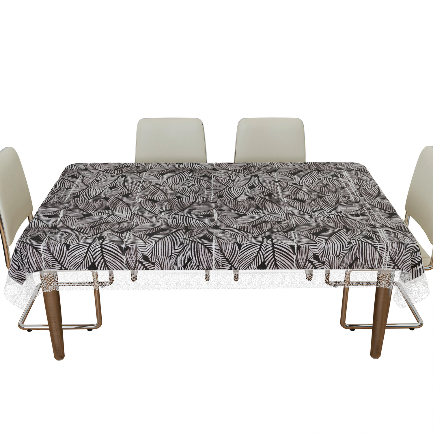 Kuber Industries Dining Table Cover | PVC Table Cloth Cover | 6 Seater Table Cloth | Transparent Leaf Table Cover | Table Protector | Table Cover for Dining Table | 60x90 Inch | DTC | Black