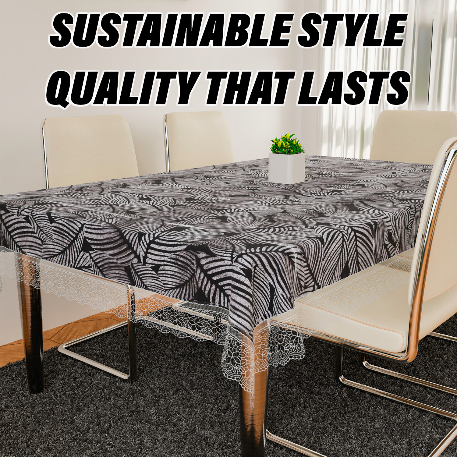 Kuber Industries Dining Table Cover | PVC Table Cloth Cover | 6 Seater Table Cloth | Transparent Leaf Table Cover | Table Protector | Table Cover for Dining Table | 60x90 Inch | DTC | Black