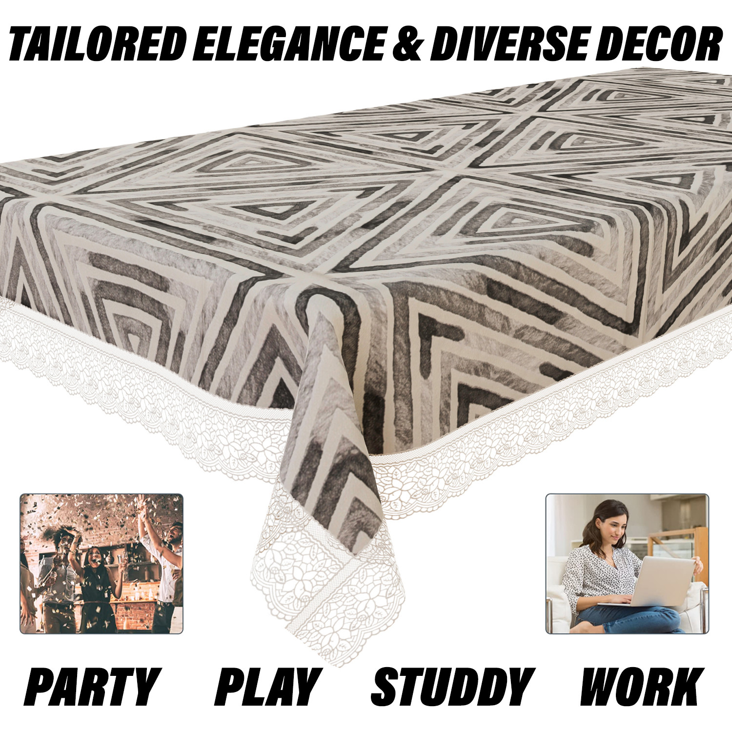 Kuber Industries Dining Table Cover | PVC Table Cloth Cover | 6 Seater Table Cloth | Triangle Table Cover | Table Protector | Table Cover for Dining Table | 60x90 Inch | DTC | Gray