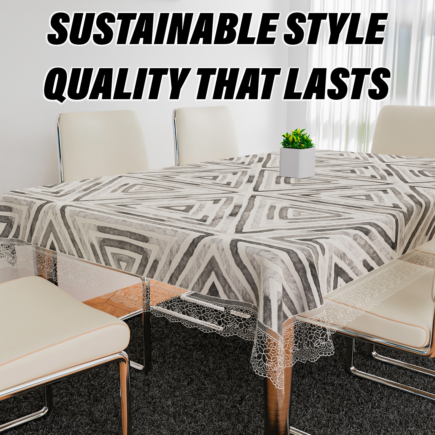 Kuber Industries Dining Table Cover | PVC Table Cloth Cover | 6 Seater Table Cloth | Triangle Table Cover | Table Protector | Table Cover for Dining Table | 60x90 Inch | DTC | Gray