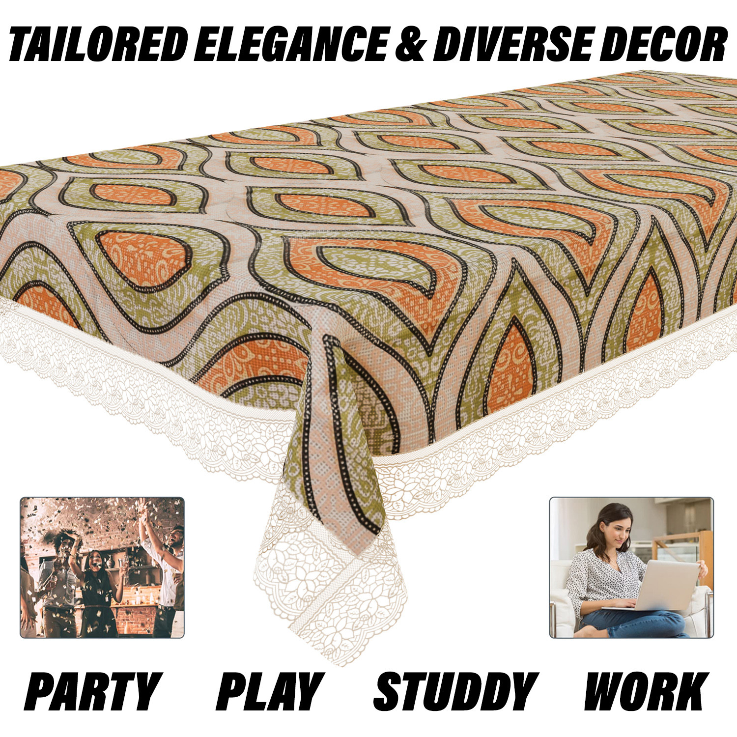 Kuber Industries Dining Table Cover  PVC Table Cloth Cover  6 Seater Table Cloth  Zig Zag Gripper Table Cover  Table Protector  Table Cover for Dining Table  60x90 Inch  DTC  Green