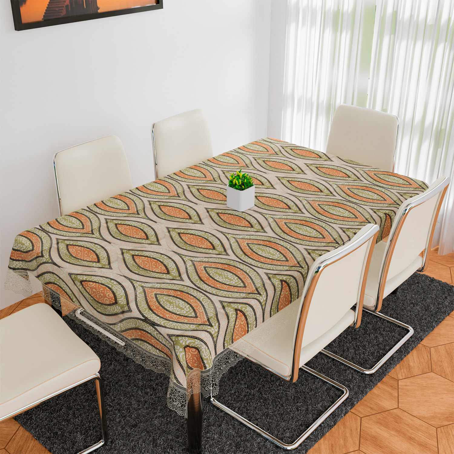 Kuber Industries Dining Table Cover | PVC Table Cloth Cover | 6 Seater Table Cloth | Zig Zag Gripper Table Cover | Table Protector | Table Cover for Dining Table | 60x90 Inch | DTC | Green