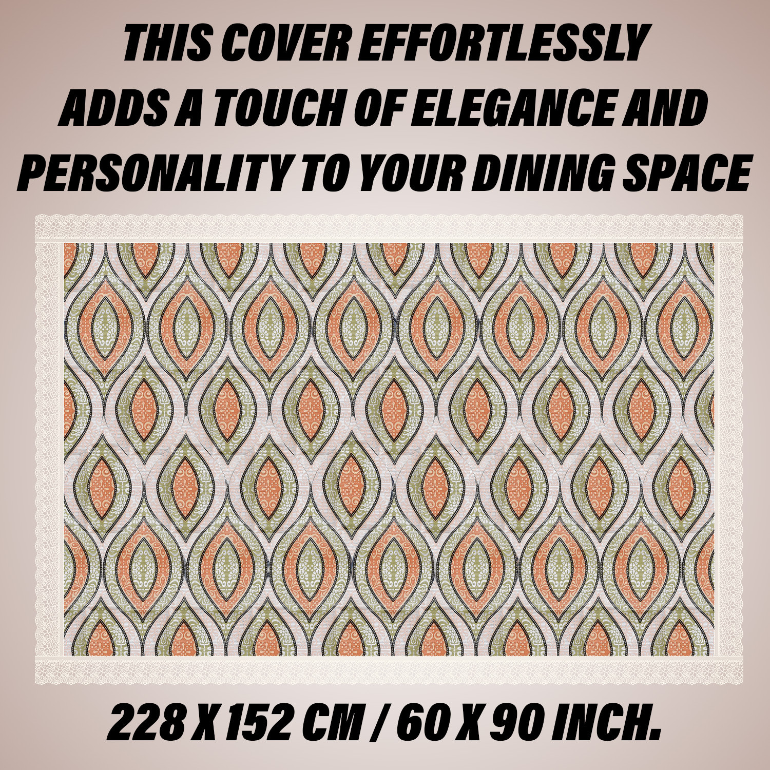 Kuber Industries Dining Table Cover | PVC Table Cloth Cover | 6 Seater Table Cloth | Zig Zag Gripper Table Cover | Table Protector | Table Cover for Dining Table | 60x90 Inch | DTC | Green