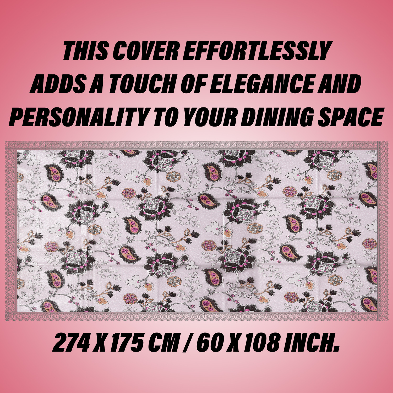 Kuber Industries Dining Table Cover | PVC Table Cloth Cover | 8 Seater Table Cloth | 3D Gulab Table Cover | Table Protector | Table Cover for Dining Table | 60x108 Inch | DTC | Black