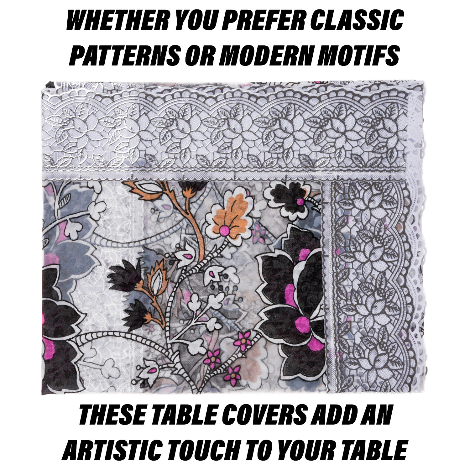 Kuber Industries Dining Table Cover | PVC Table Cloth Cover | 8 Seater Table Cloth | 3D Gulab Table Cover | Table Protector | Table Cover for Dining Table | 60x108 Inch | DTC | Black