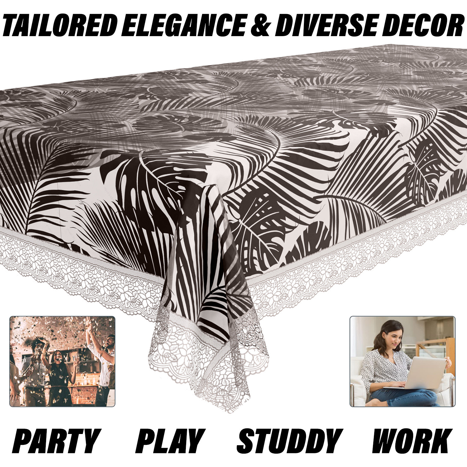 Kuber Industries Dining Table Cover  PVC Table Cloth Cover  8 Seater Table Cloth  3D Leaf Table Cover  Table Protector  Table Cover for Dining Table  60x108 Inch  DTC  Brown