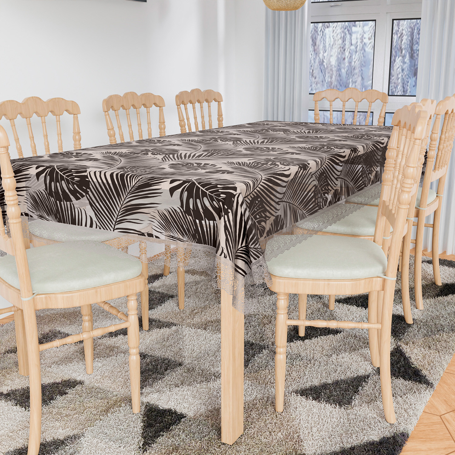 Kuber Industries Dining Table Cover | PVC Table Cloth Cover | 8 Seater Table Cloth | 3D Leaf Table Cover | Table Protector | Table Cover for Dining Table | 60x108 Inch | DTC | Brown