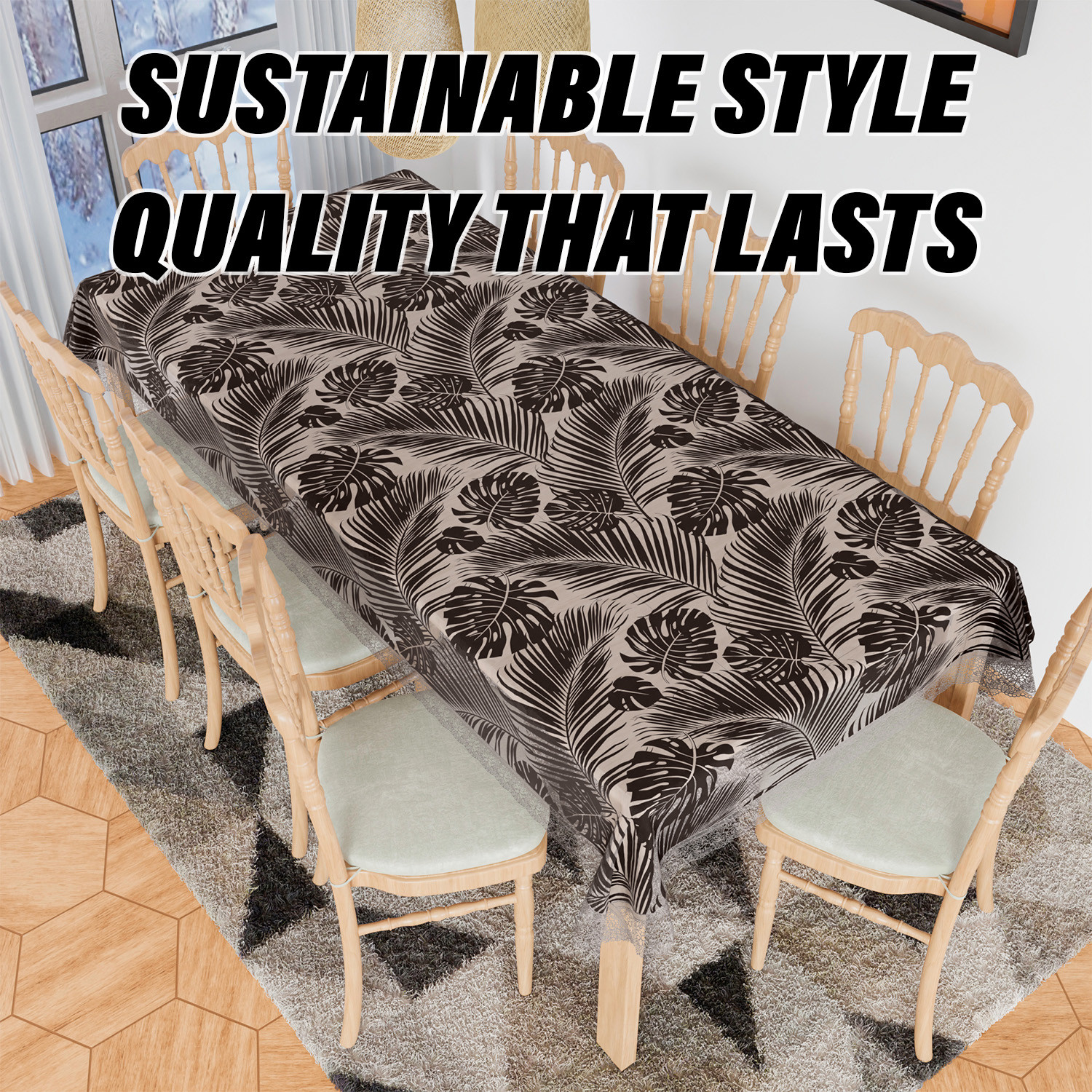 Kuber Industries Dining Table Cover | PVC Table Cloth Cover | 8 Seater Table Cloth | 3D Leaf Table Cover | Table Protector | Table Cover for Dining Table | 60x108 Inch | DTC | Brown