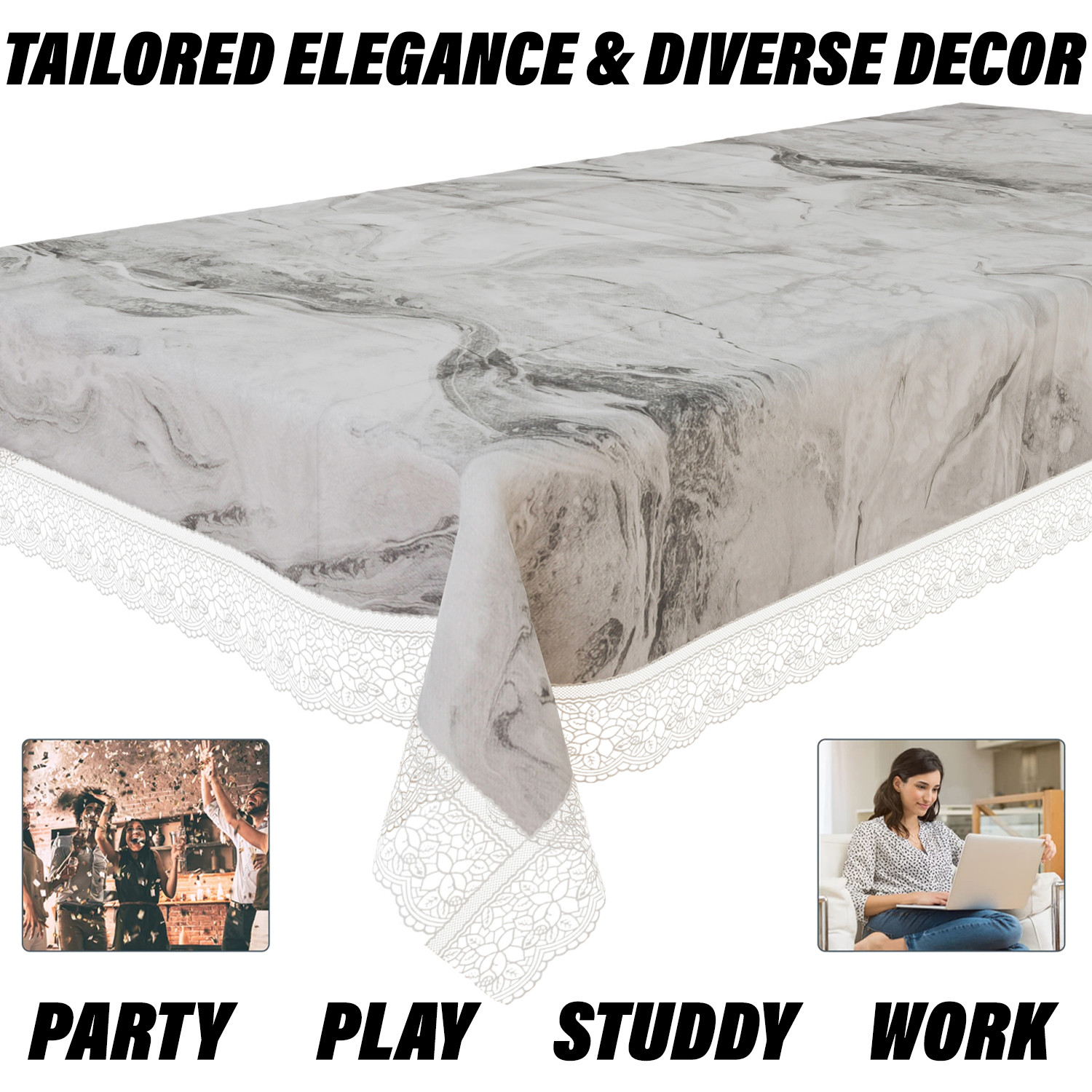 Kuber Industries Dining Table Cover  PVC Table Cloth Cover  8 Seater Table Cloth  Marble Table Cover  Table Protector  Table Cover for Dining Table  60x108 Inch  DTC  Gray