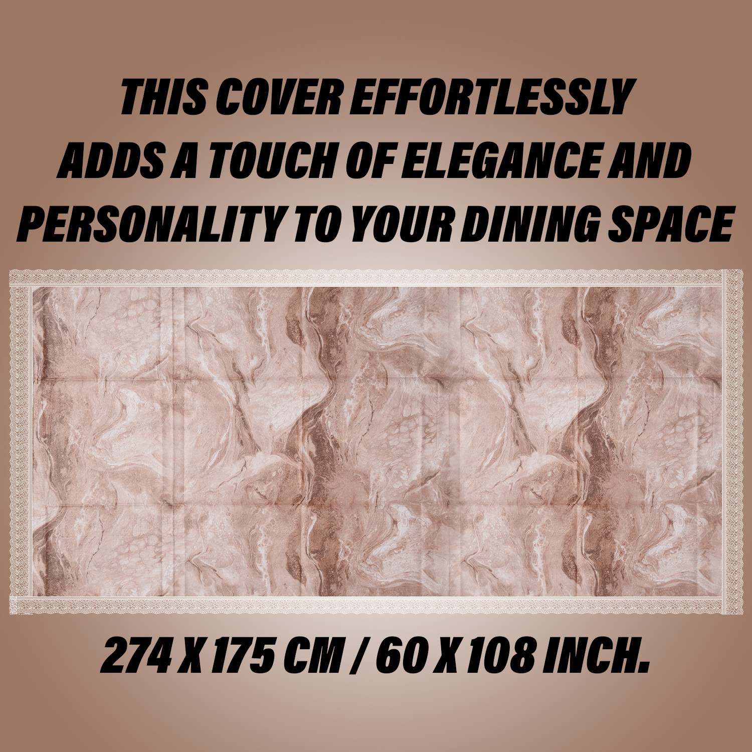 Kuber Industries Dining Table Cover | PVC Table Cloth Cover | 8 Seater Table Cloth | Marble Table Cover | Table Protector | Table Cover for Dining Table | 60x108 Inch | DTC | Brown