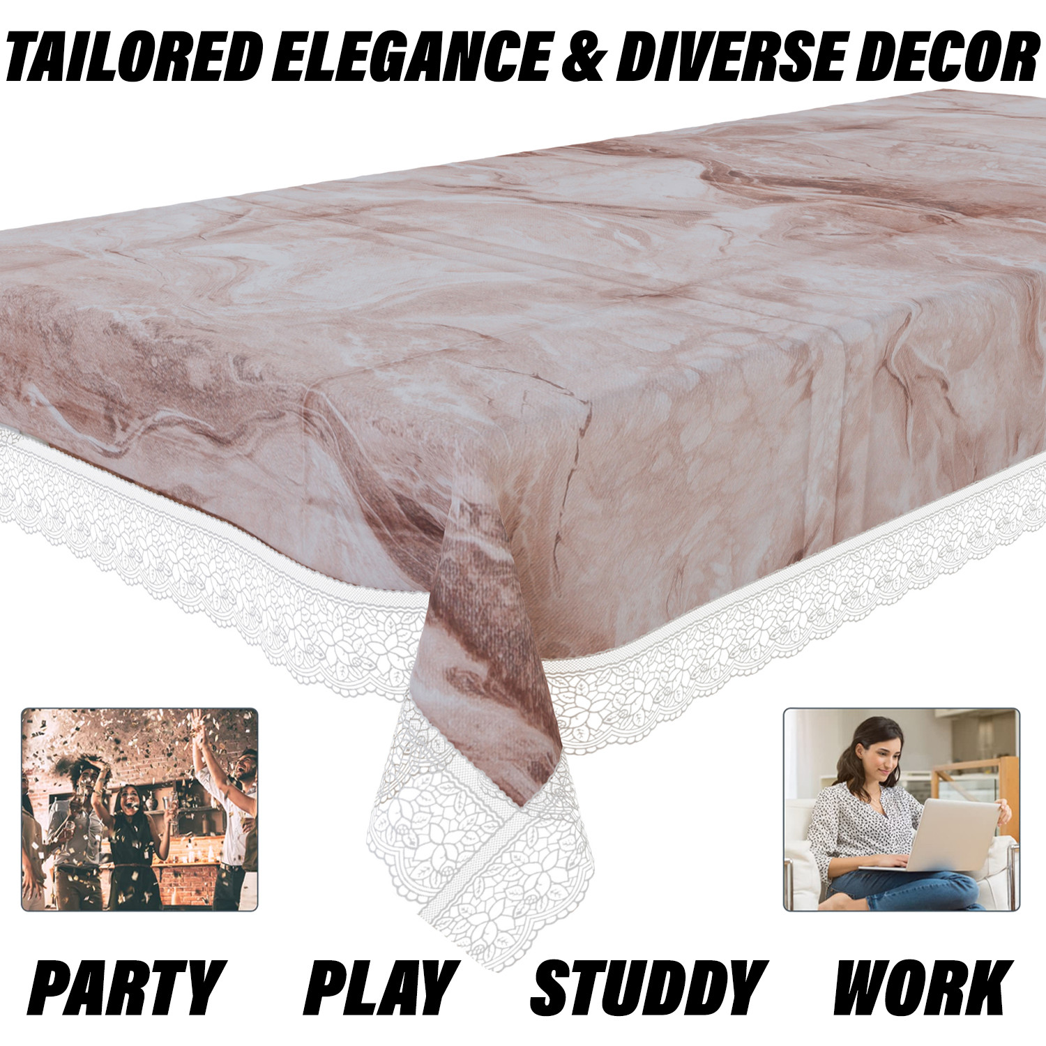 Kuber Industries Dining Table Cover | PVC Table Cloth Cover | 8 Seater Table Cloth | Marble Table Cover | Table Protector | Table Cover for Dining Table | 60x108 Inch | DTC | Brown