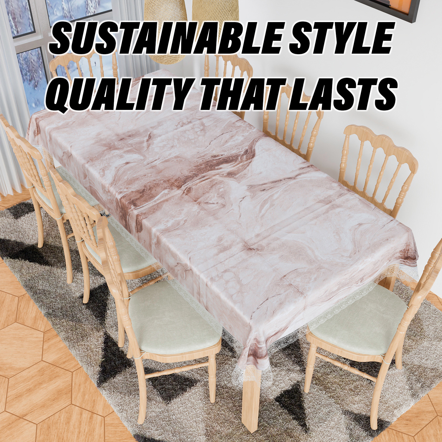 Kuber Industries Dining Table Cover | PVC Table Cloth Cover | 8 Seater Table Cloth | Marble Table Cover | Table Protector | Table Cover for Dining Table | 60x108 Inch | DTC | Brown