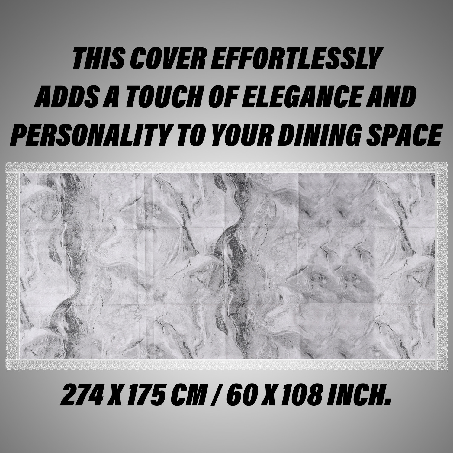 Kuber Industries Dining Table Cover | PVC Table Cloth Cover | 8 Seater Table Cloth | Marble Table Cover | Table Protector | Table Cover for Dining Table | 60x108 Inch | DTC | Gray