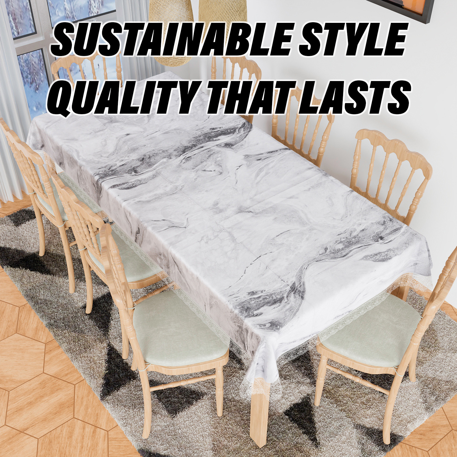 Kuber Industries Dining Table Cover | PVC Table Cloth Cover | 8 Seater Table Cloth | Marble Table Cover | Table Protector | Table Cover for Dining Table | 60x108 Inch | DTC | Gray