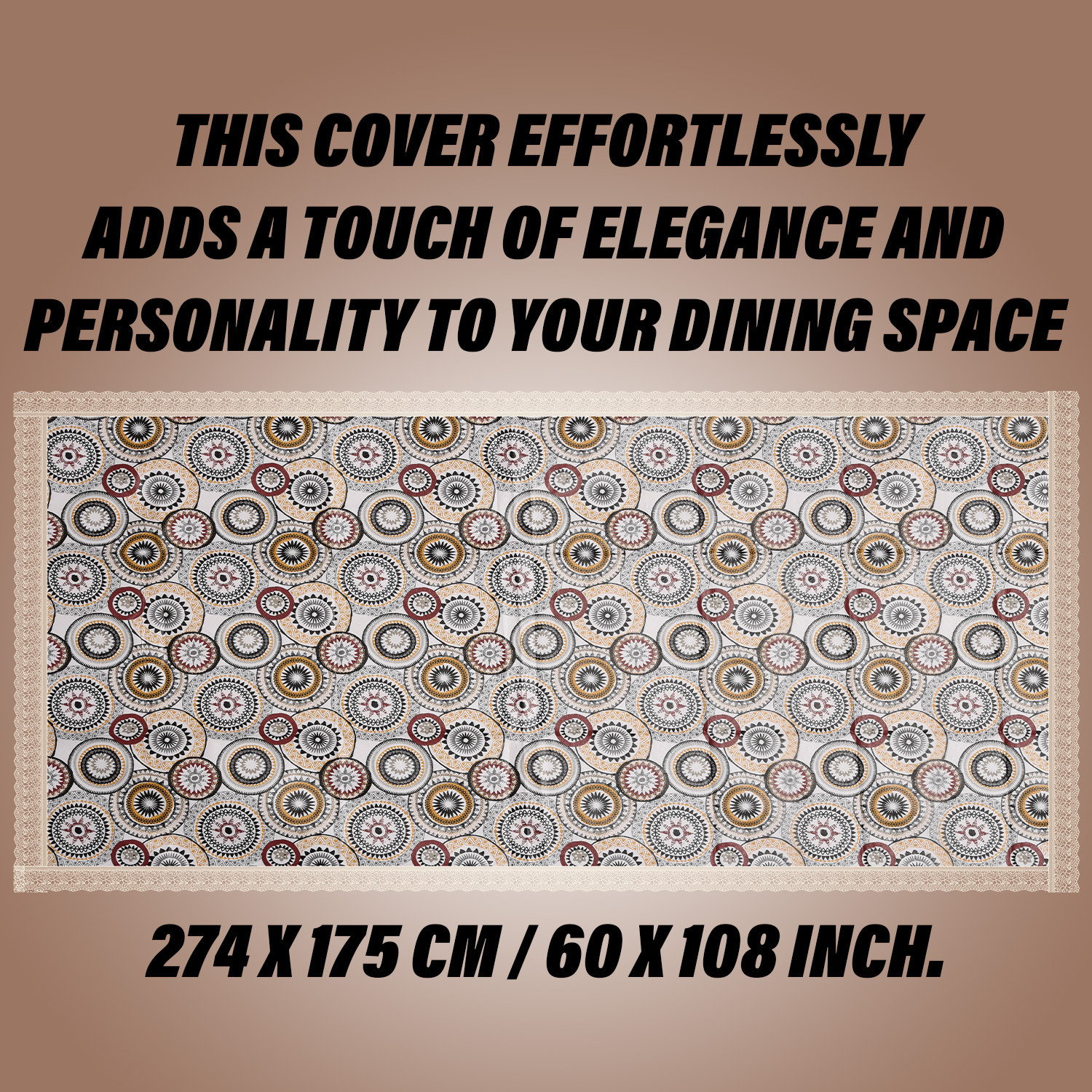 Kuber Industries Dining Table Cover | PVC Table Cloth Cover | 8 Seater Table Cloth | Rangoli Table Cover | Table Protector | Table Cover for Dining Table | 60x108 Inch | DTC | White