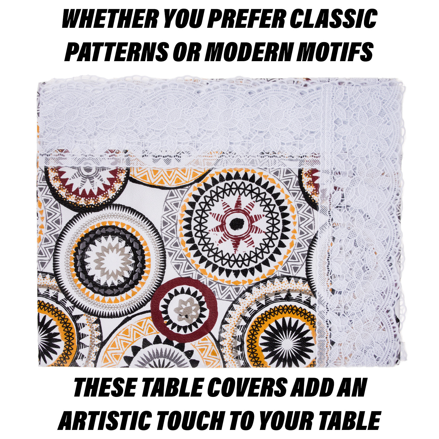 Kuber Industries Dining Table Cover | PVC Table Cloth Cover | 8 Seater Table Cloth | Rangoli Table Cover | Table Protector | Table Cover for Dining Table | 60x108 Inch | DTC | White