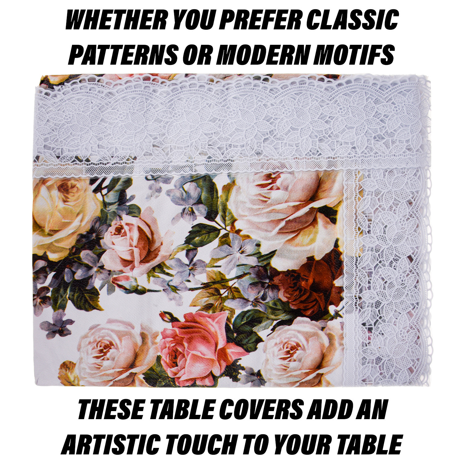 Kuber Industries Dining Table Cover | PVC Table Cloth Cover | 8 Seater Table Cloth | Rose Table Cover | Table Protector | Table Cover for Dining Table | 60x108 Inch | DTC | White