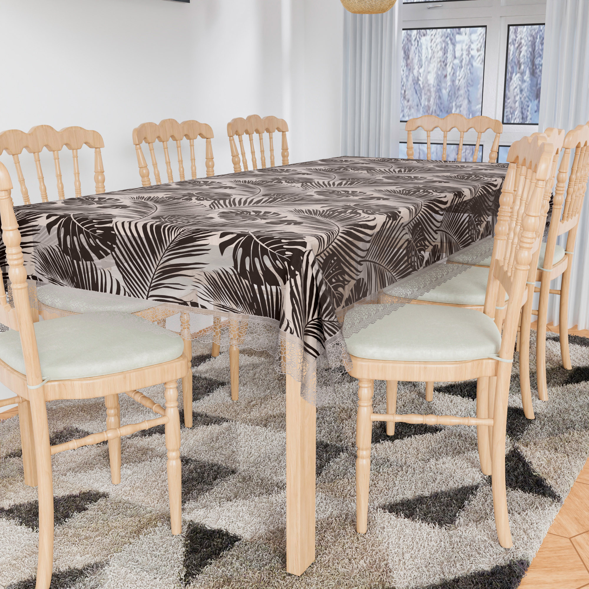 Kuber Industries Dining Table Cover  PVC Table Cloth Cover  8-Seater Table Cloth  Table Protector Cover  Table Cover for Dining Table  Transparent Leaf Table Cover  60x90 Inch  DTC  Black