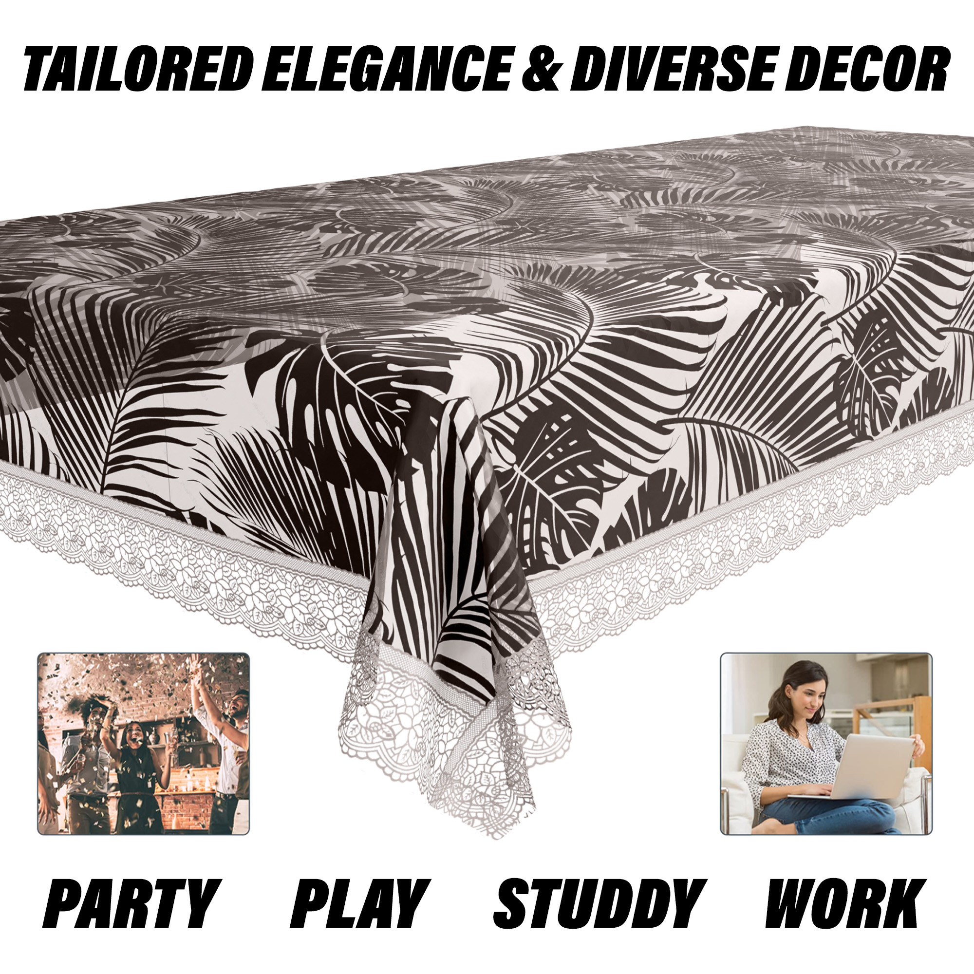 Kuber Industries Dining Table Cover  PVC Table Cloth Cover  8-Seater Table Cloth  Table Protector Cover  Table Cover for Dining Table  Transparent Leaf Table Cover  60x90 Inch  DTC  Black