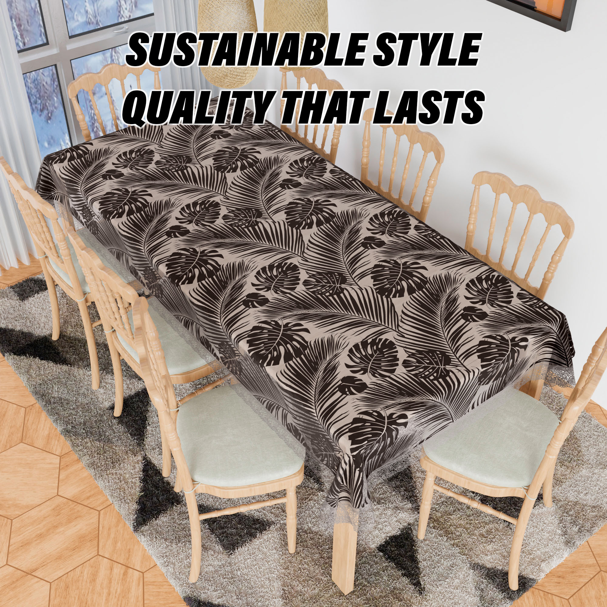 Kuber Industries Dining Table Cover  PVC Table Cloth Cover  8-Seater Table Cloth  Table Protector Cover  Table Cover for Dining Table  Transparent Leaf Table Cover  60x90 Inch  DTC  Black