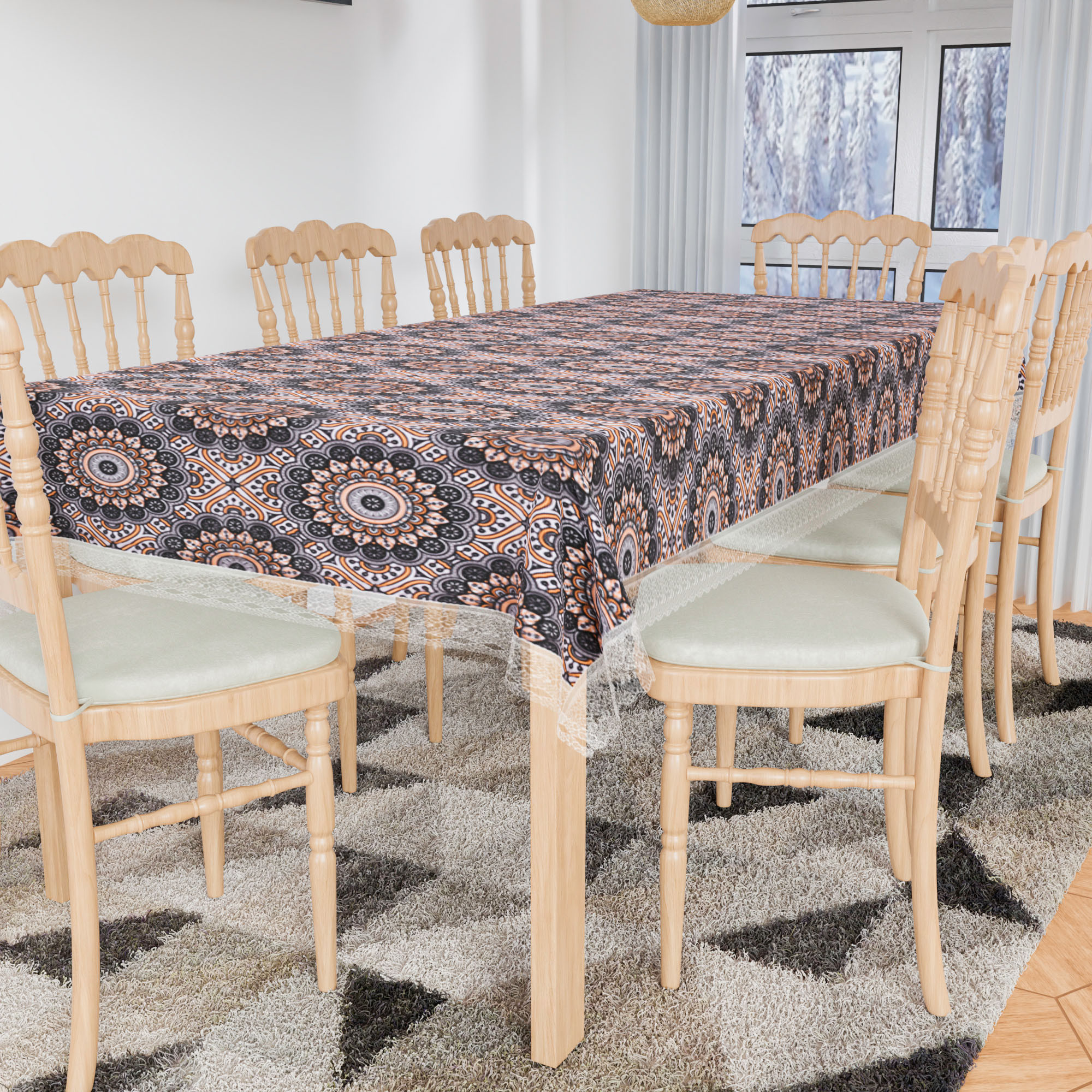 Kuber Industries Dining Table Cover  PVC Table Cloth Cover  8-Seater Table Cloth  Table Protector Cover  Table Cover for Dining Table  Rangoli Table Cover  60x90 Inch  DTC  Black