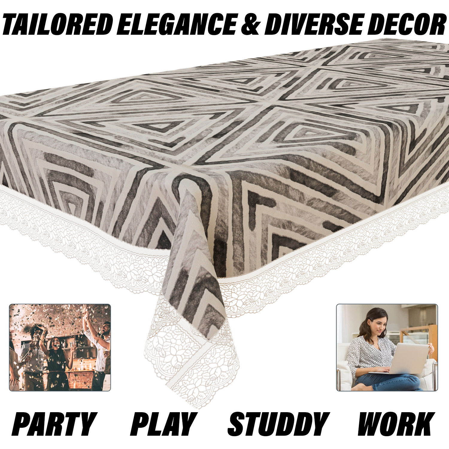 Kuber Industries Dining Table Cover  PVC Table Cloth Cover  8 Seater Table Cloth  Triangle Table Cover  Table Protector  Table Cover for Dining Table  60x108 Inch  DTC  Gray