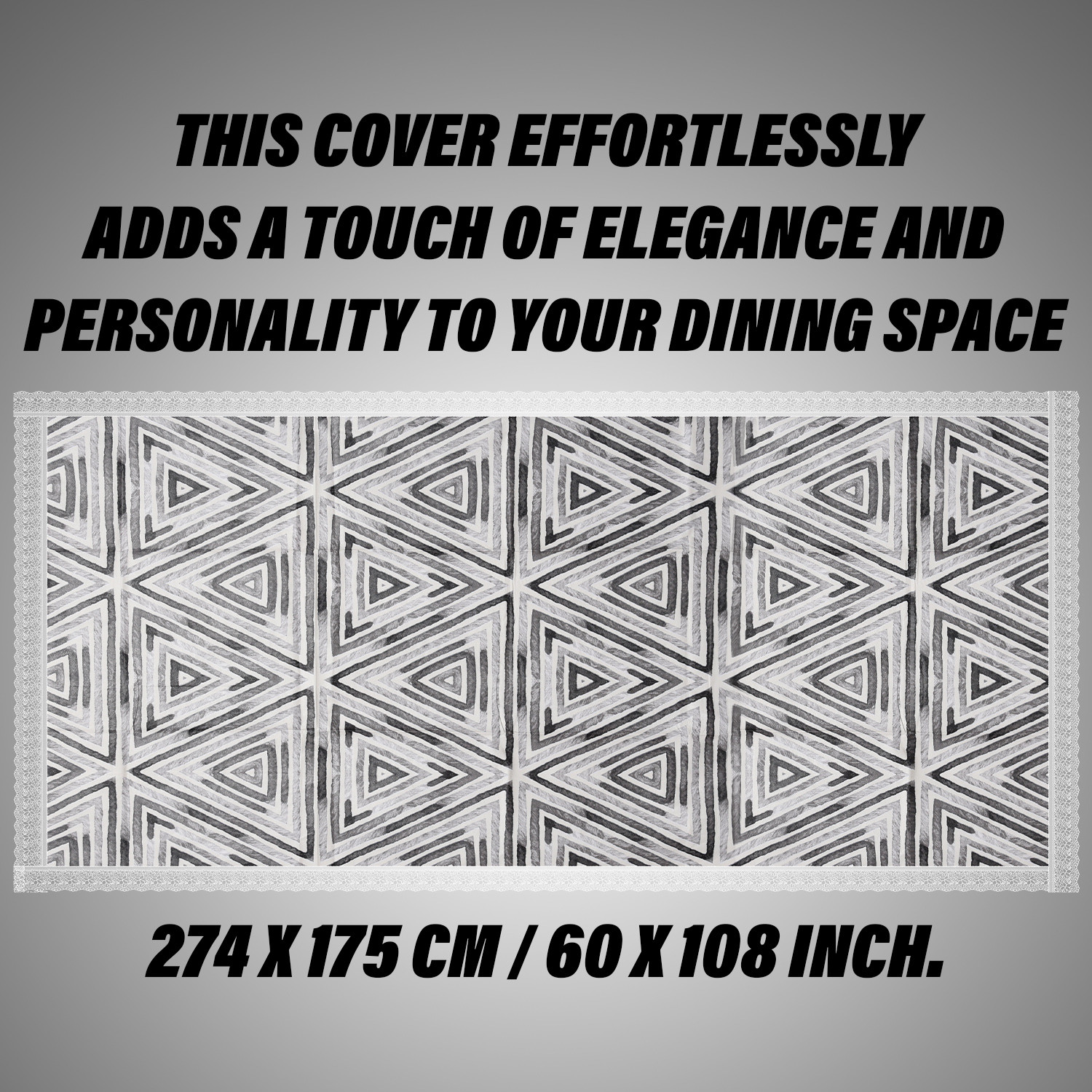 Kuber Industries Dining Table Cover | PVC Table Cloth Cover | 8 Seater Table Cloth | Triangle Table Cover | Table Protector | Table Cover for Dining Table | 60x108 Inch | DTC | Gray