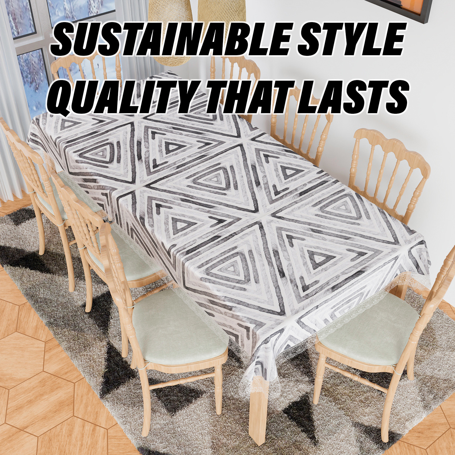 Kuber Industries Dining Table Cover | PVC Table Cloth Cover | 8 Seater Table Cloth | Triangle Table Cover | Table Protector | Table Cover for Dining Table | 60x108 Inch | DTC | Gray