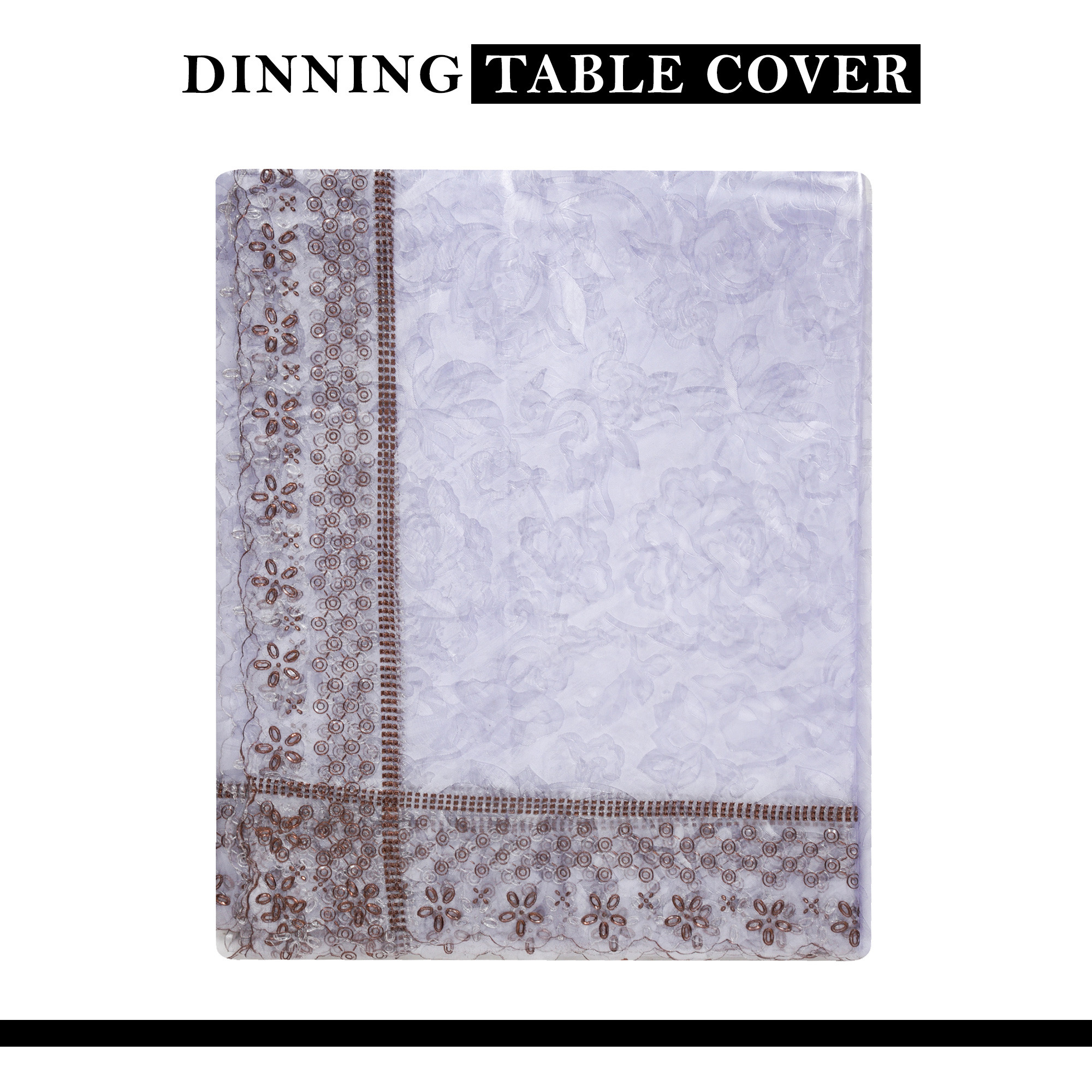 Kuber Industries Dining Table Cover  PVC Table Cover  Brown Embossed Lace Flower Table Cover  Table Protector  Table Cover for Dining Table  60x90  Transparent