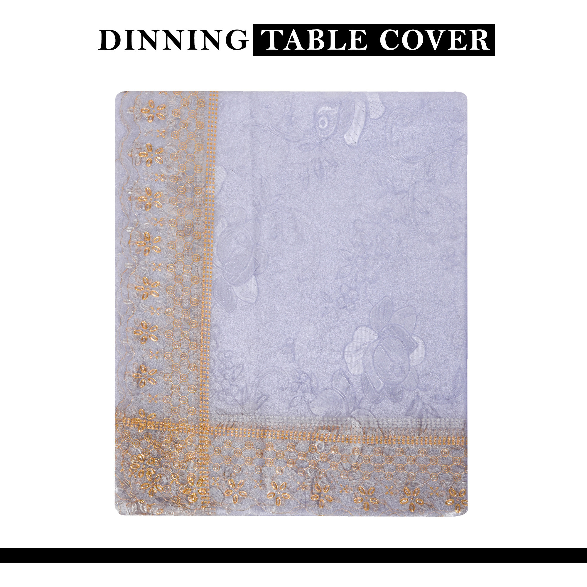 Kuber Industries Dining Table Cover  PVC Table Cover  Golden Embossed Lace Floral Table Cover  Table Protector  Table Cover for Dining Table  60x90  Transparent
