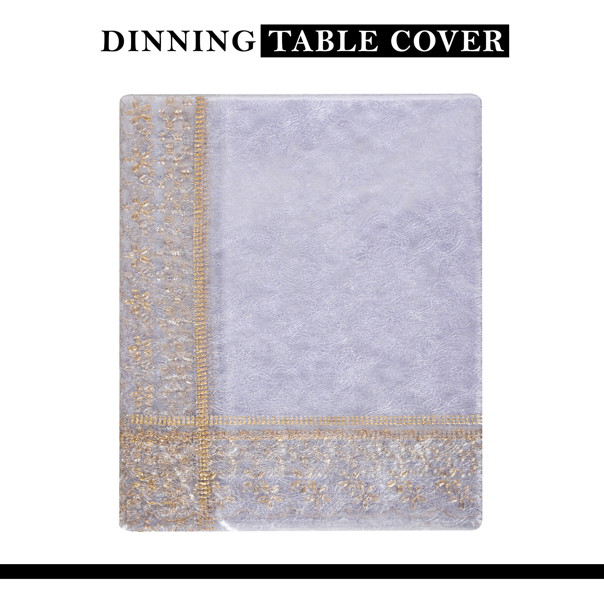 Kuber Industries Dining Table Cover  PVC Table Cover  Golden Embossed Lace Flower Table Cover  Table Protector  Table Cover for Dining Table  60x90  Transparent
